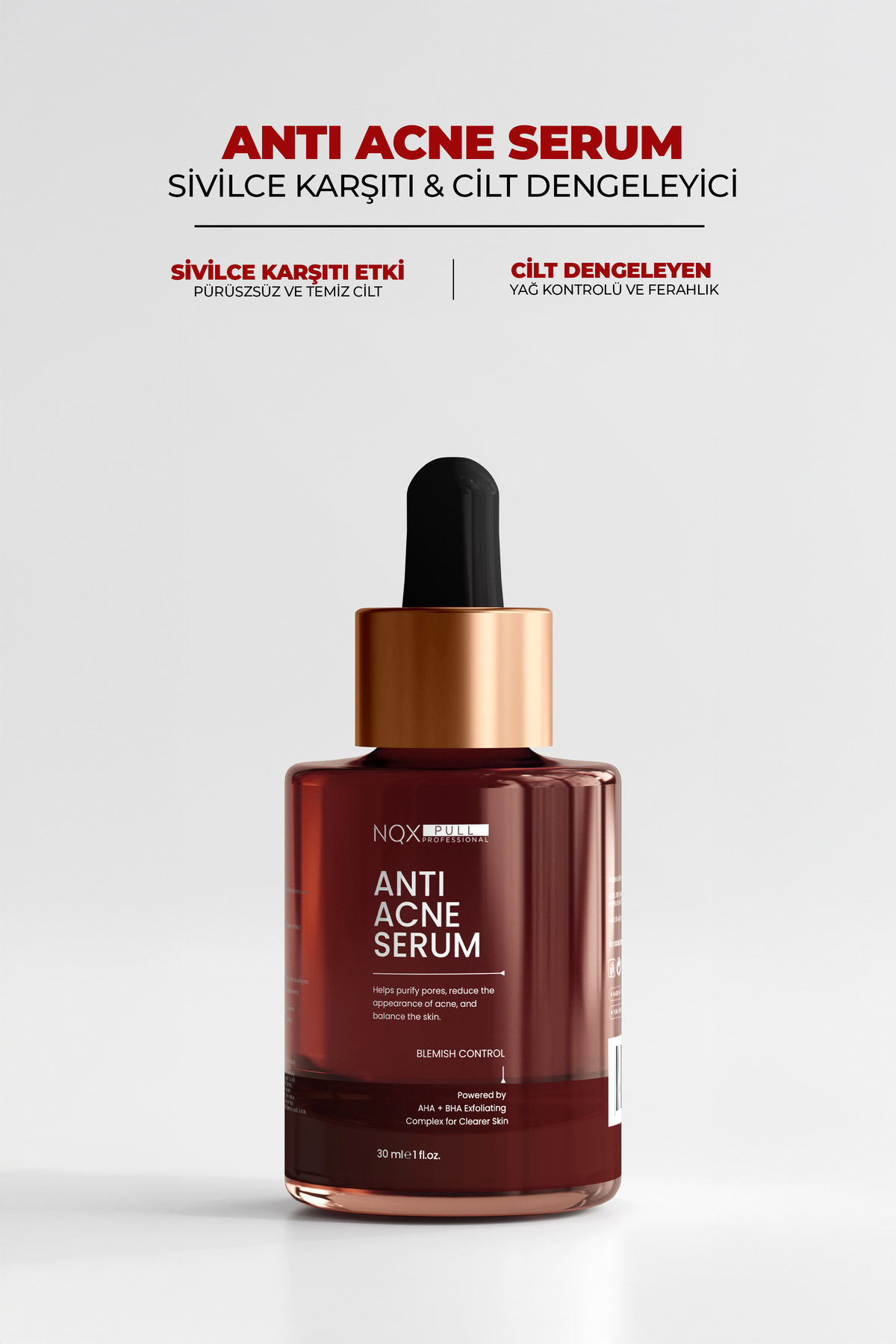 NQX PULL Antı Akne & Karşıtı Siyah Nokta Ampul Serum Cilt Bakım Ampulü 30 ml