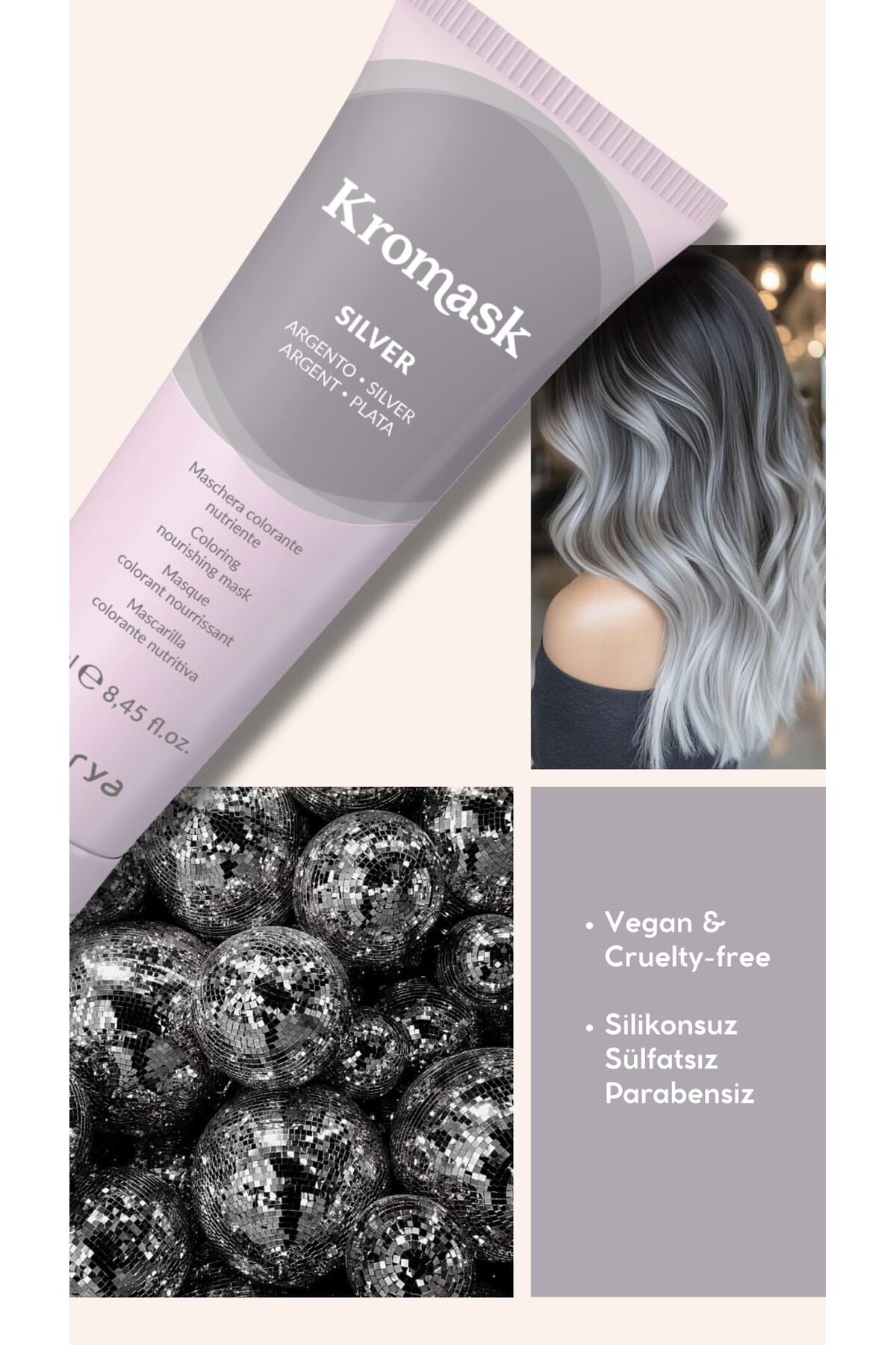 Inebrya Kromask Silver – Gri ve Platin Ton Yenileyici Renkli Saç Maskesi 250 ml