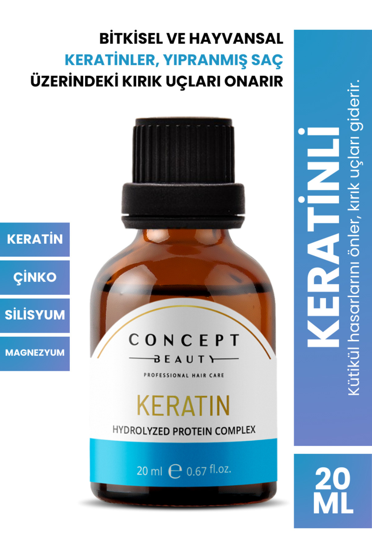 Concept Beauty Keratinli Saç Bakım Shot'ı - Keratin-magnezyum-çinko Özlü Saç Bakım Serumu (20ML)