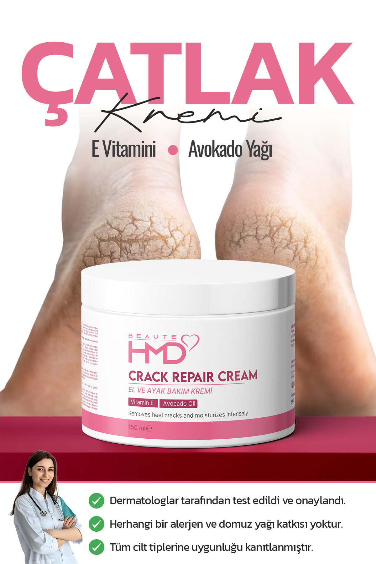 BEAUTE HMD Ayak Ve Topuk Çatlak Kremi, Ayak Bakımı, Ayak Kokusu Ve Topuk 150ml