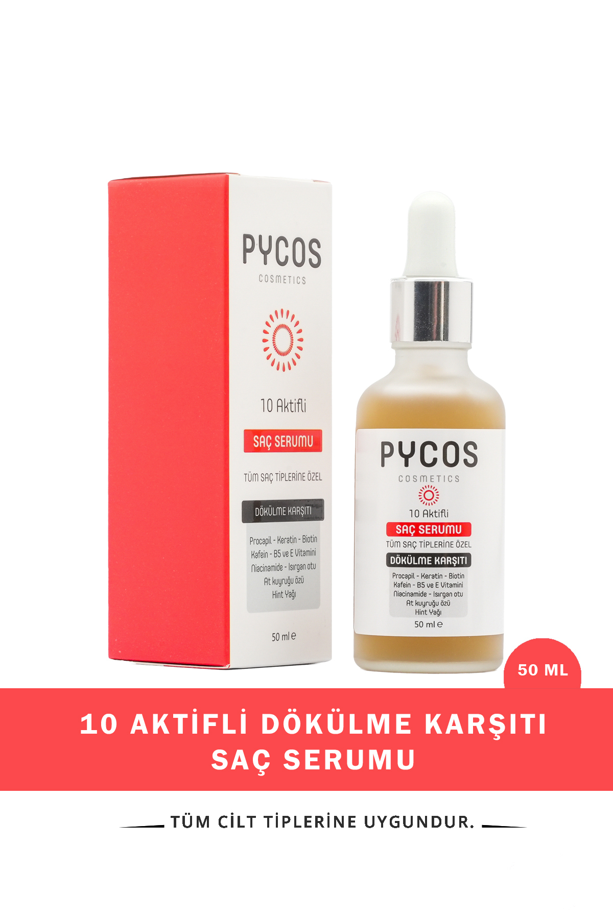 PYCOS COSMETICS 10 Aktifli Yıpranmış Ve Dökülen Saçlara Özel Onarıcı - Güçlendirici Saç Bakım Serumu 50ml
