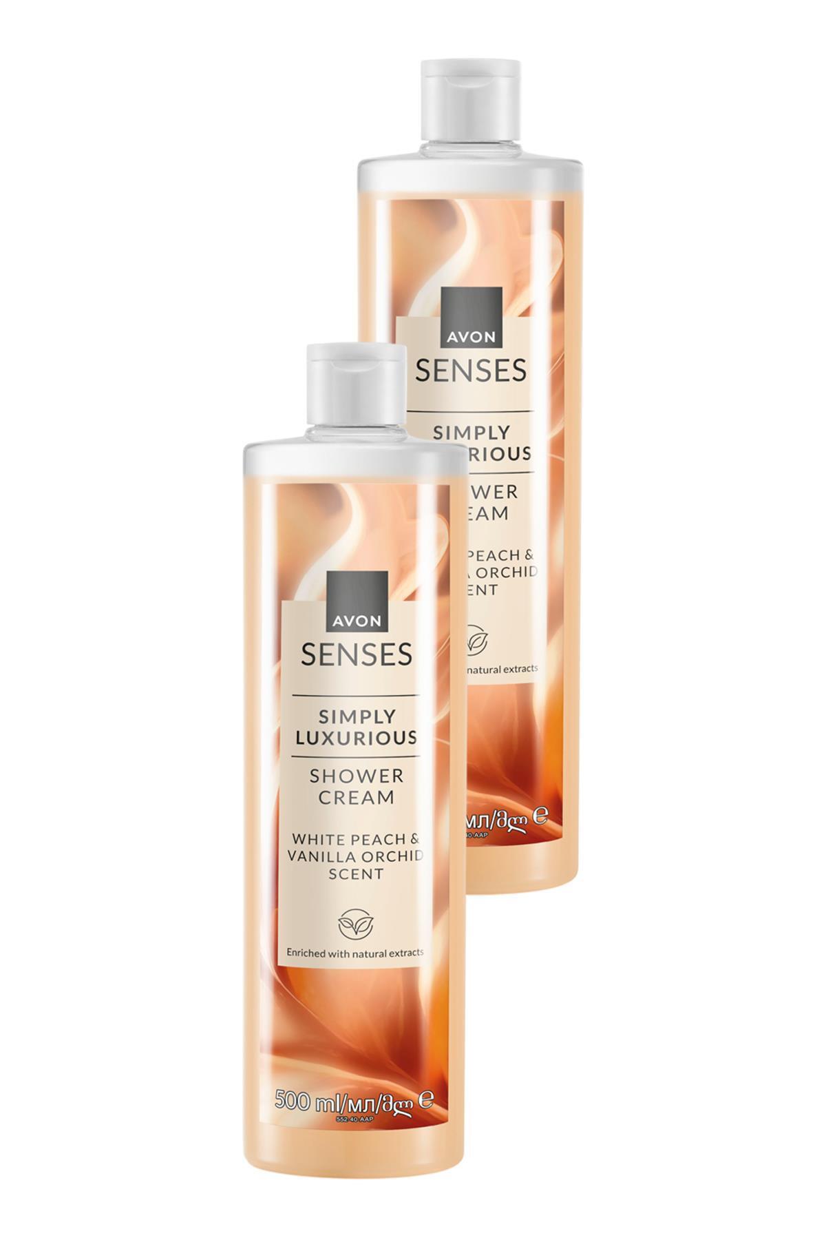 AVON Senses Simply Luxurious Beyaz Şeftali ve Vanilya Kokulu Krem Duş Jeli 500 Ml. İkili Set