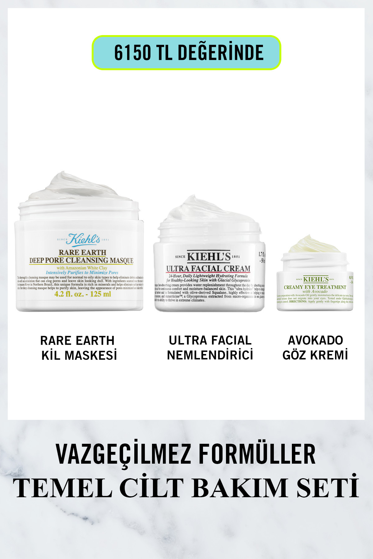 Kiehl's Rare Earth & Ultra Facial & Creamy Eye Canlandırıcı ve Nemlendirici 3’lü Set