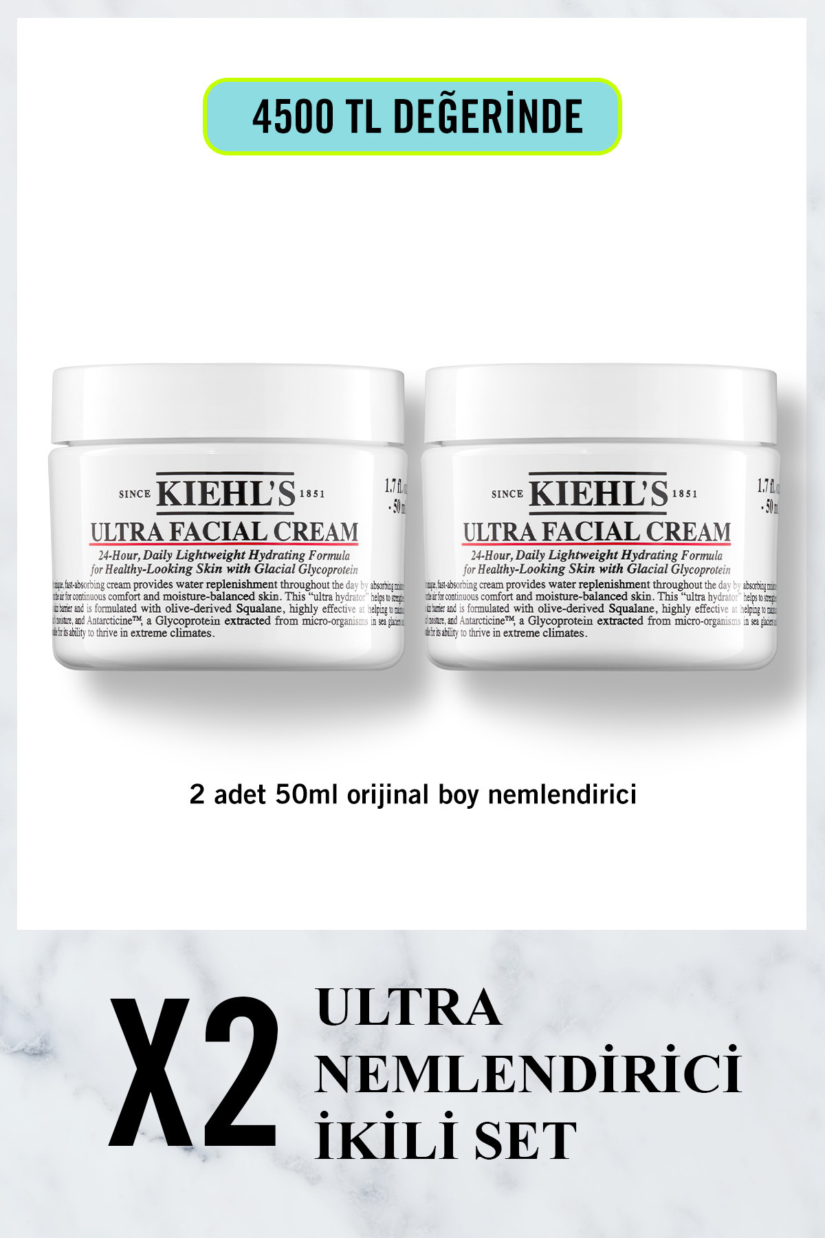 Kiehl's Gün Boyu Cildin İhtiyacı Olan 24 Saat Boyunca Nemlendirici Etkili Krem Nem İkili Set