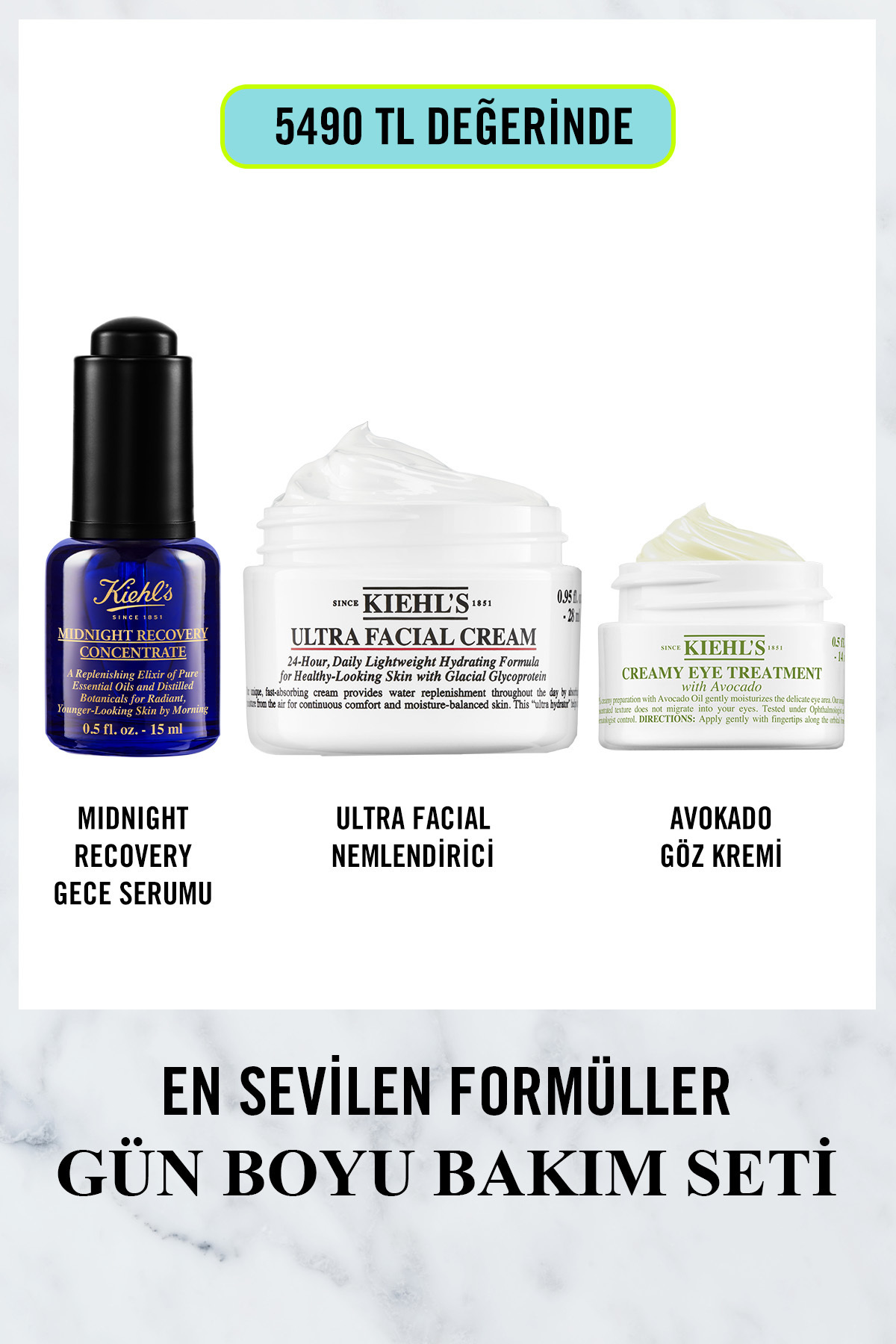 Kiehl's Cilde Geceden Sabaha Kadar Genc ve Aydınlık Görünüm Veren Serum Göz Kremi Nemlendirici Set