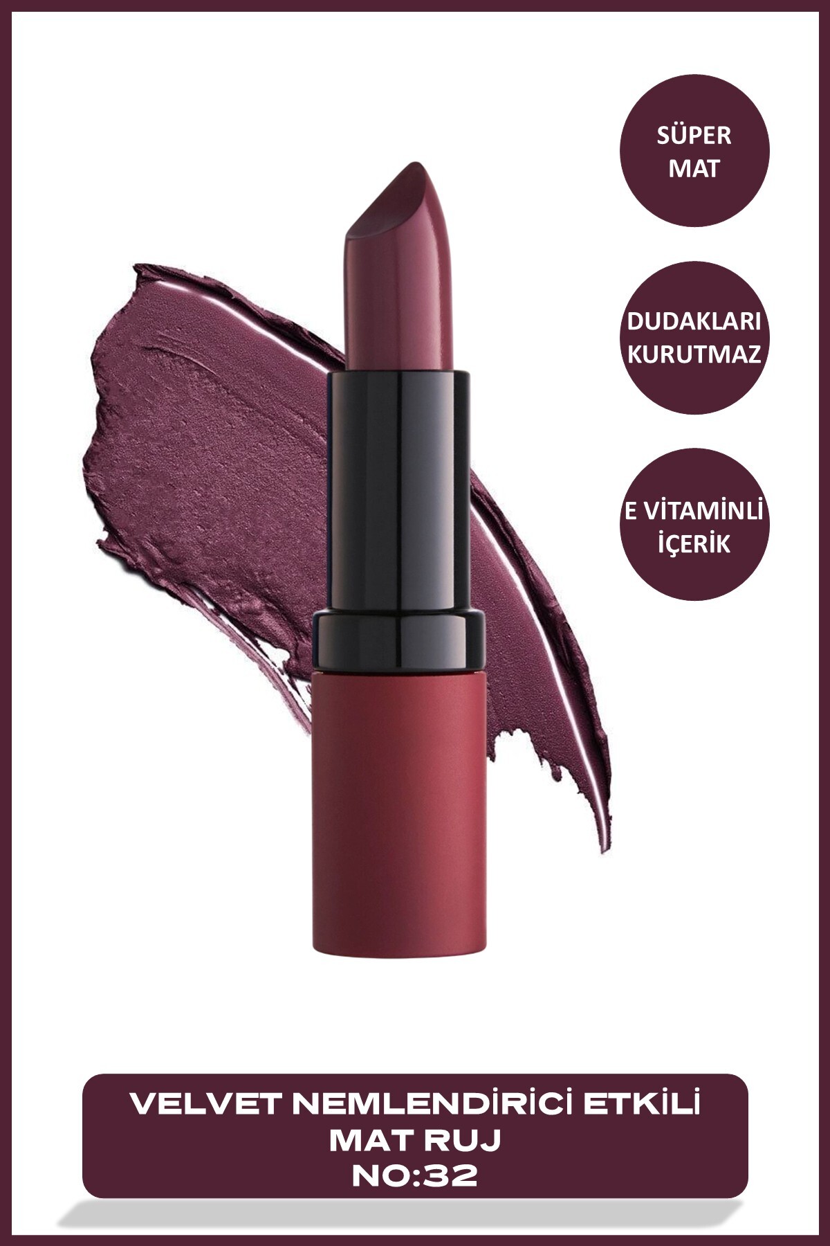 Golden Rose Velvet Matte Lipstick No: 32 - Yoğun Pigmentli Kadifemsi Mat Ruj