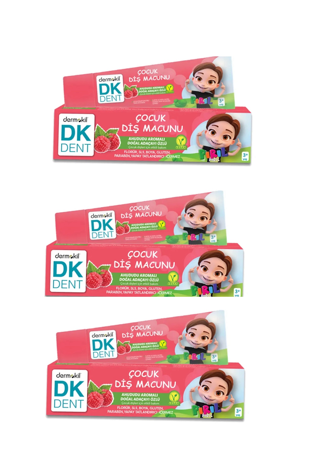 Dermokil Dk Dent Vegan Pırıl Ahududu Aromalı Florürsüz Çocuk Diş Macunu 3x50ml