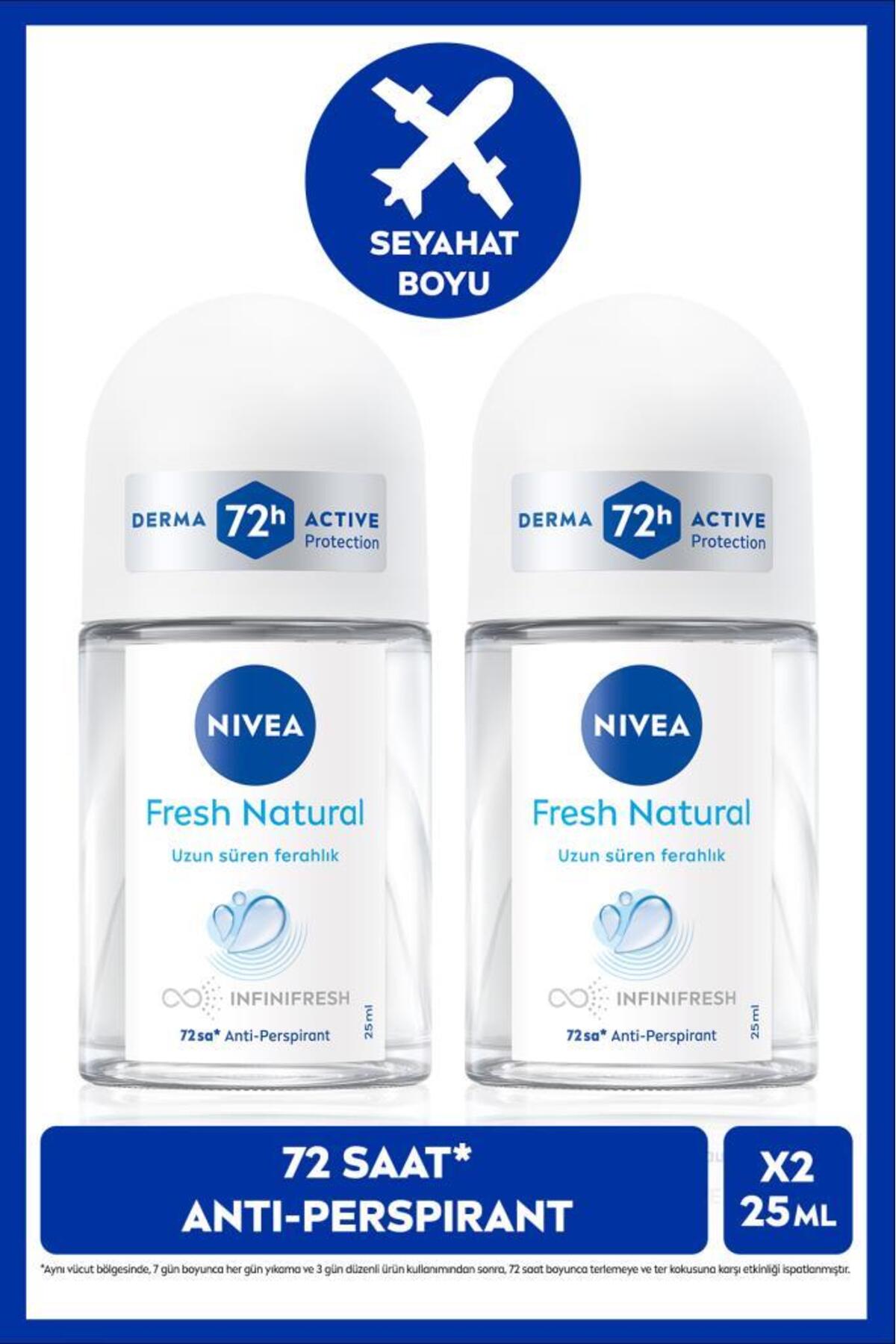 NIVEA Kadın Roll-on Deodorant Fresh Natural 25ml, 72 Saat Anti-perspirant Koruma, Seyahat Boyu, Alkolsüz