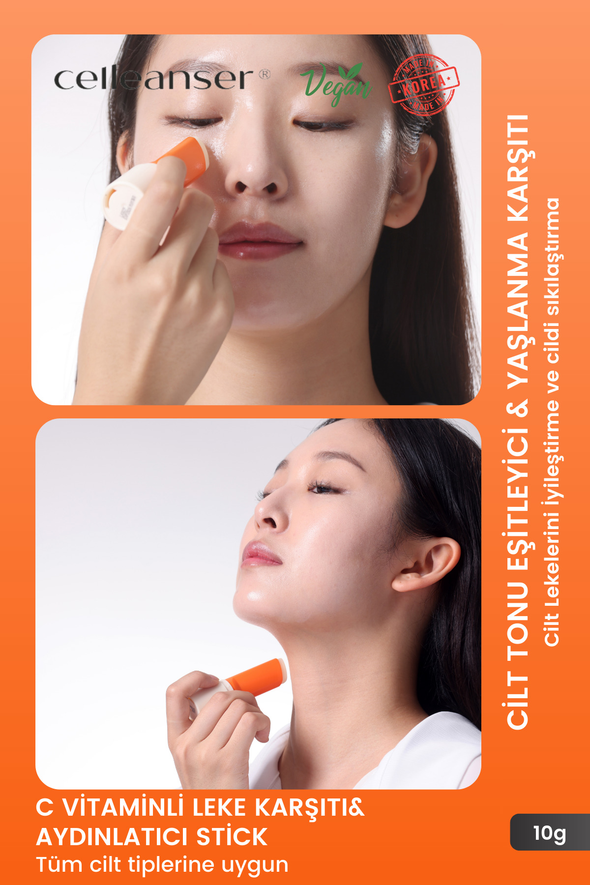 celleanser Kore C Vitaminli Yüz Stick - Yaşlanma Karşıtı, Aydınlatıcı, Cilt Tonu Eşitleyici, Besleyici