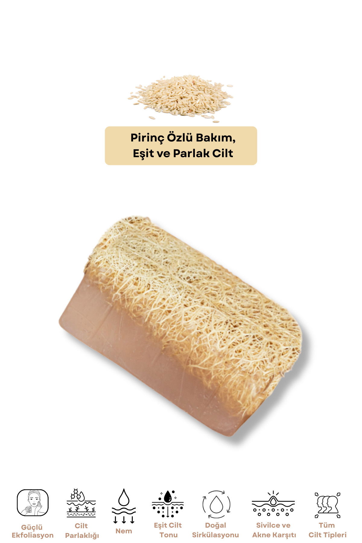 ilaslan international %100 Doğal Kabak Lifli Pirinç Özlü Sabun Cilt Tonu Eşitleyici Aydınlatıcı Leke Karşıtı (130 gr)