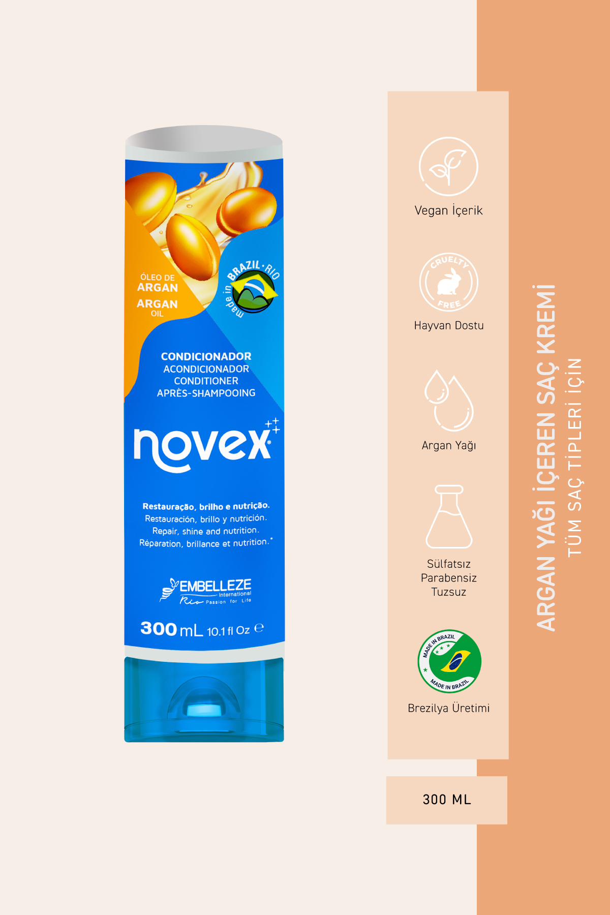 NOVEX Argan Oil - Yıpranmış Ve Işlem Görmüş Saçlar Için Onarıcı Argan Yağı Içeren Saç Kremi 300ml