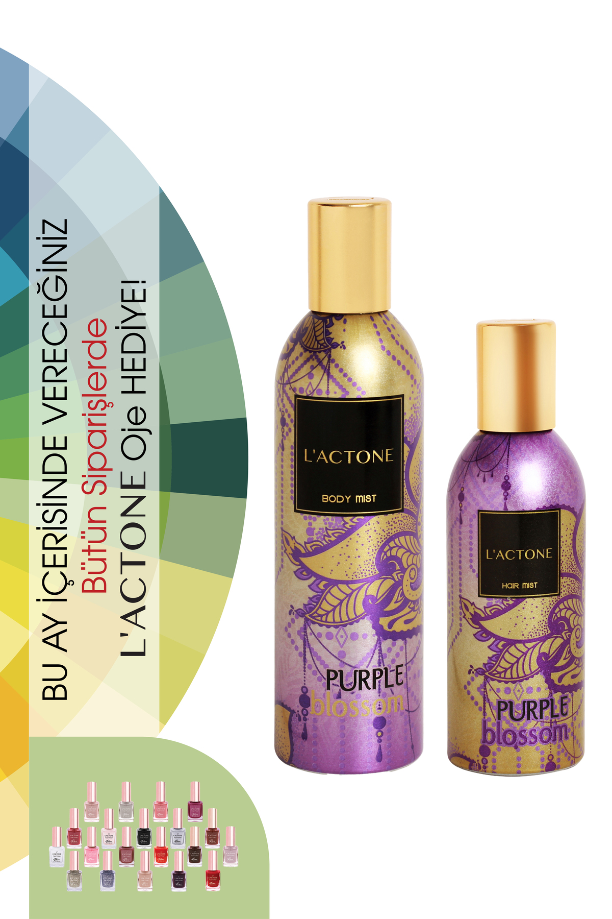L'ACTONE Purple Blossom Body & Hair Mist 2'li Set / Vücut & Saç Spreyi - 1 Adet Oje Hediyeli