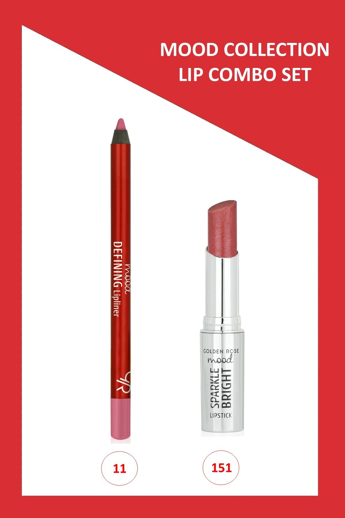 Golden Rose Mood Lip Combo Set - Defining Dudak Kalemi No:11 - Sparkle Bright Ruj No:151