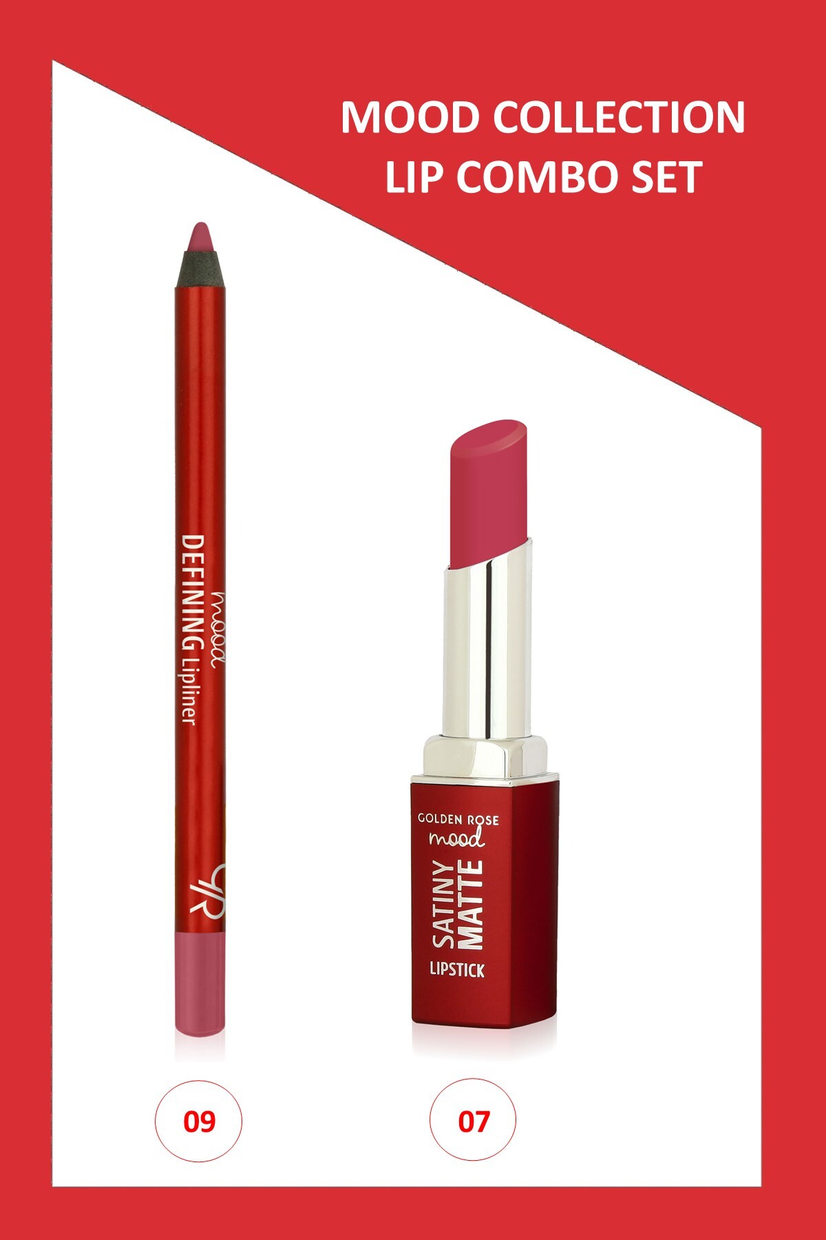 Golden Rose Mood Lip Combo Set - Defining Dudak Kalemi No:09 - Satiny Matte Ruj No:07