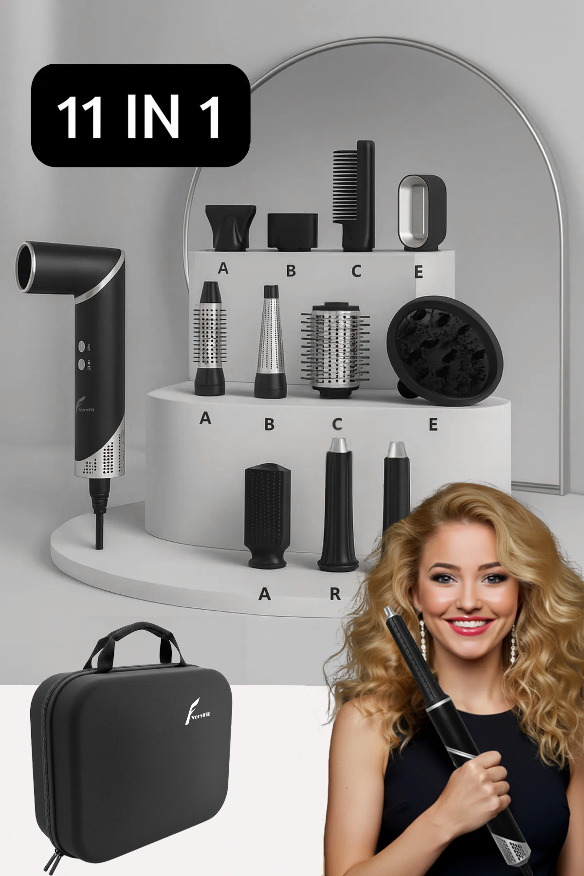VERYFİT 11 In 1 Multi Styler Hava Üflemeli Saç Şekillendirme Saç Kurutma Çok Fonksiyonlu Ultra Set
