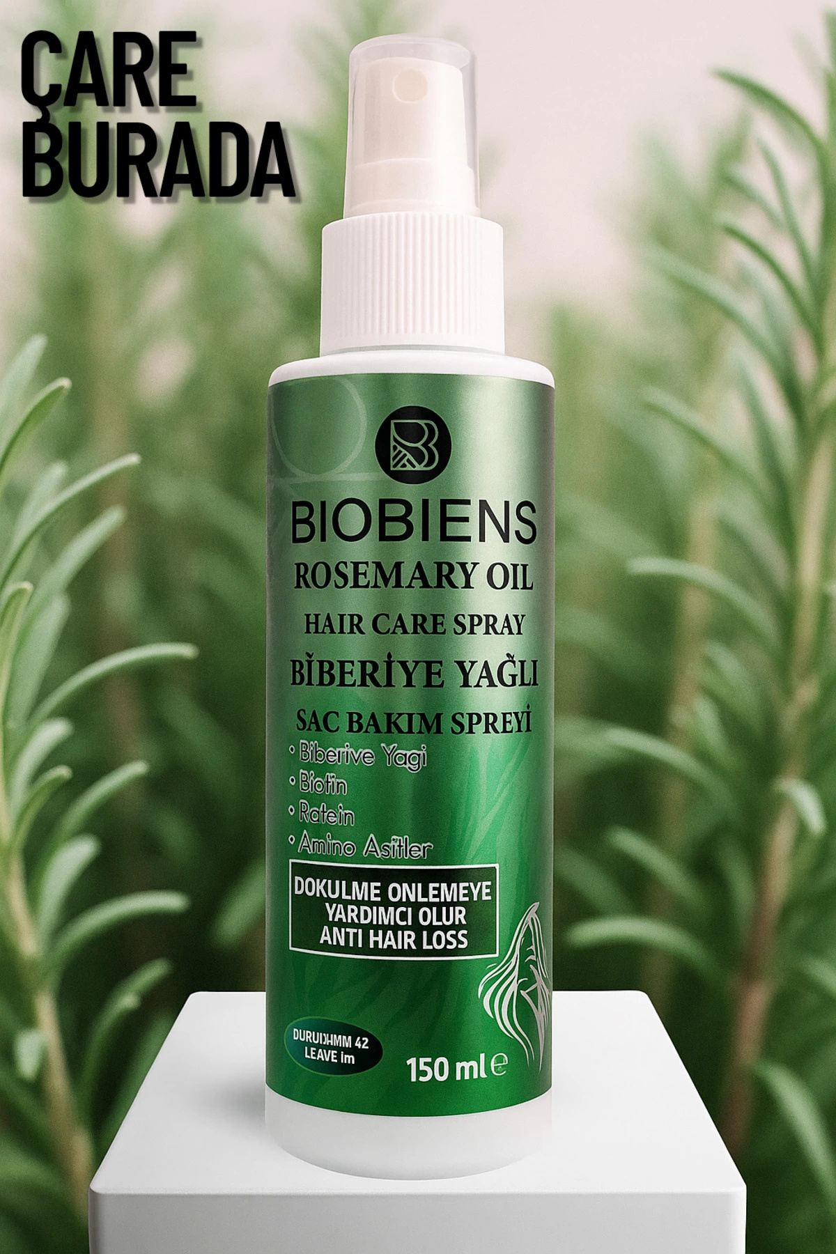 Çare Burada Biberiye Yağlı Saç Bakım Spreyi 150 ml (Dökülmeye Eğilimli Saçlar)