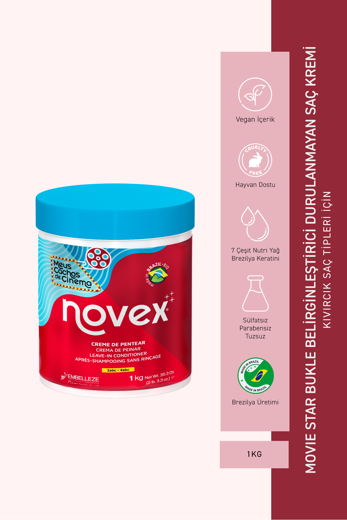 NOVEX Movie Star - Ekstra Parlaklık Veren Bukle Belirginleştirici Durulanmayan Saç Kremi 1kg