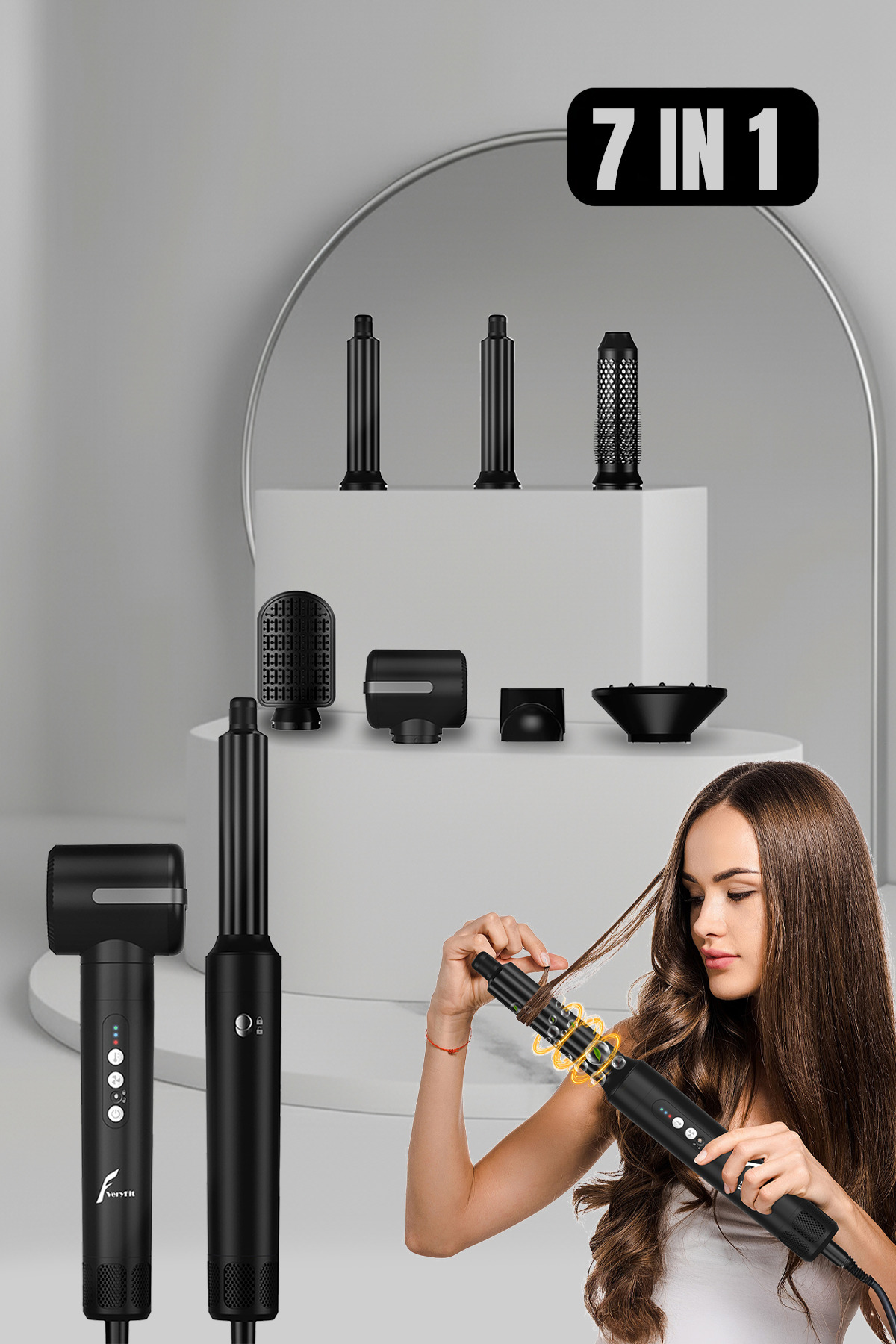 VERYFİT 7 In 1 Hava Üflemeli Saç Düzleştirici Şekillendirici Compact Saç Kurutma Fön Makinesi