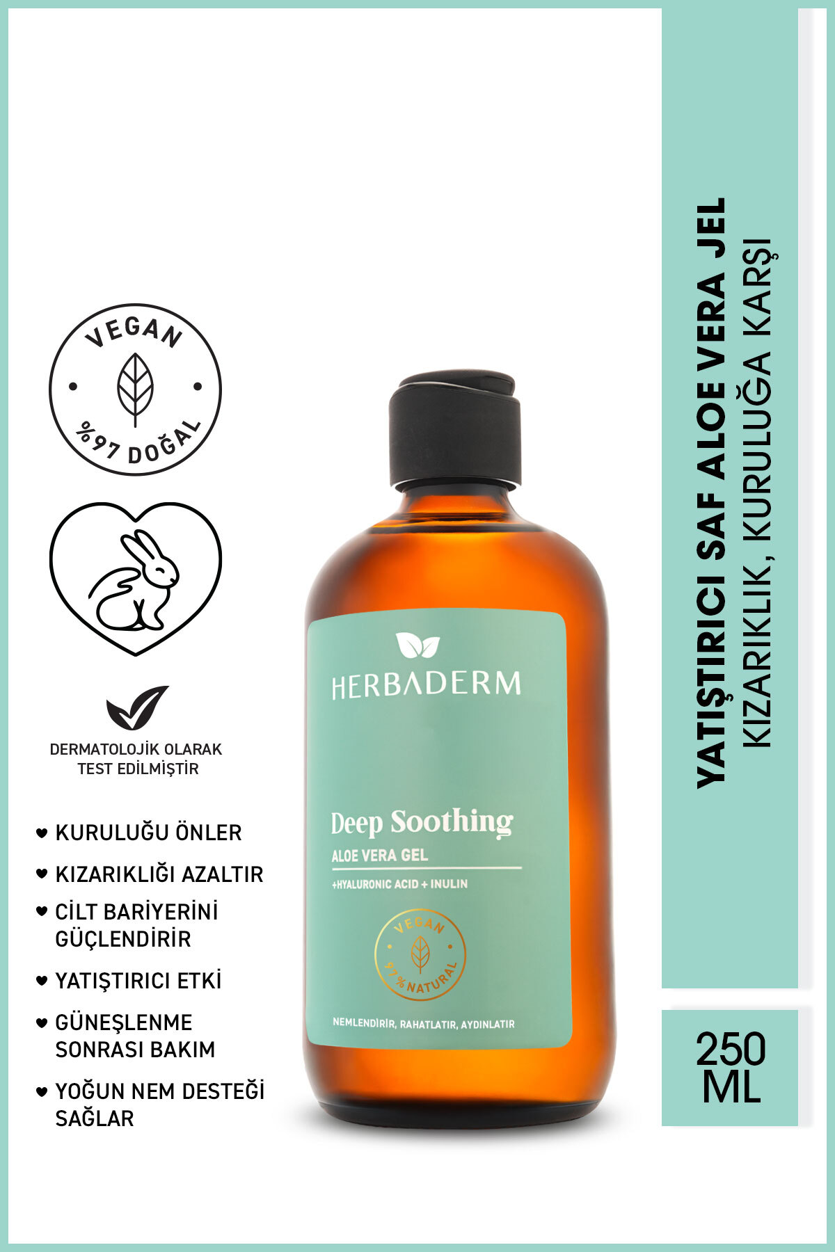 Herbaderm Yatıştırıcı Saf Aloe Vera Jel, Kızarıklık, Kuruluğa Karşı 250 ml