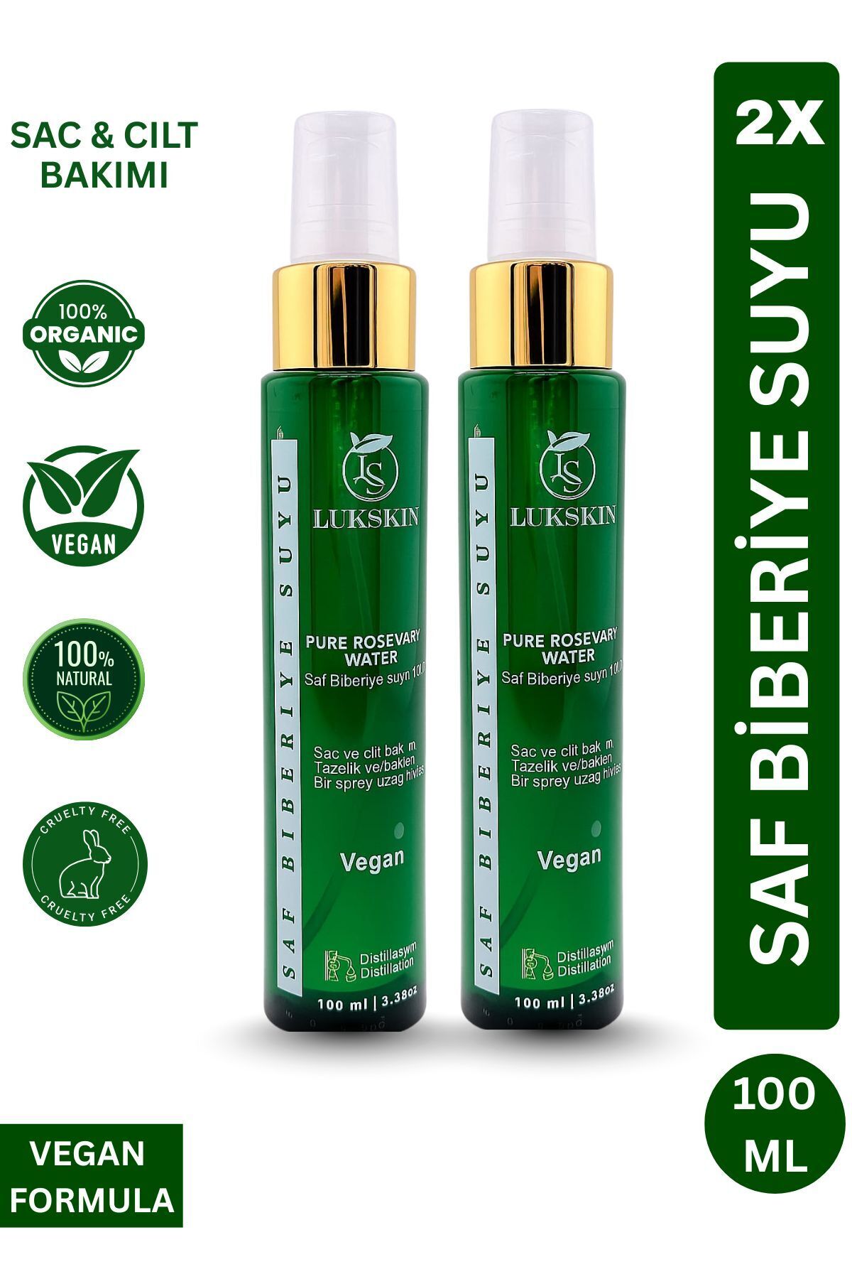 LUKSKIN %100 Doğal Biberiye Hidrosolü – Tek İçerikli Saf Rosemary Water Sprey, Bitkisel Hidrosol 100 ml