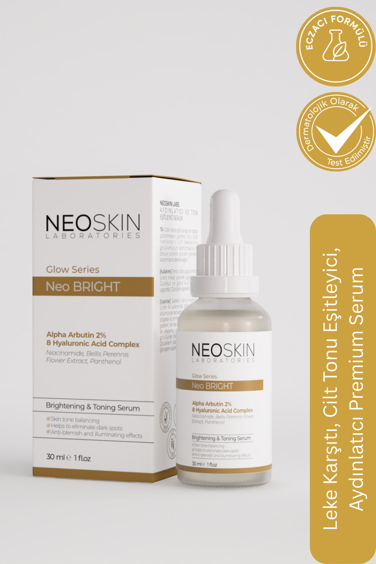 NEOSKIN Neo Brıght-leke Karşıtı, Cilt Tonu Eşitleyici, Aydınlatıcı Premium Serum (ARBUTİN %2 HA NİACİNAMİDE)