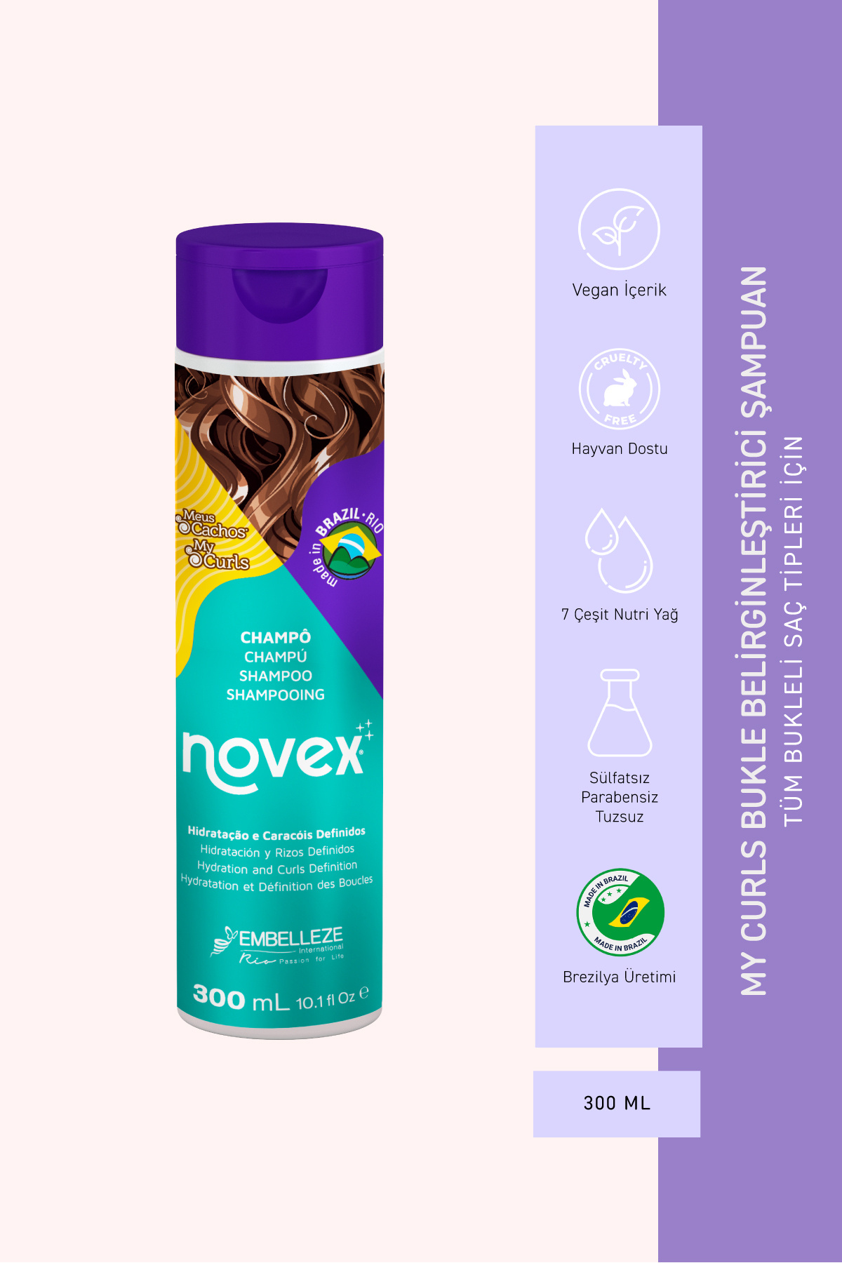 NOVEX My Curls - Bukle Belirginleştirici, 7 Çeşit Nutri Yağ Ve Kızılcık Içeren Şampuan 300ml -