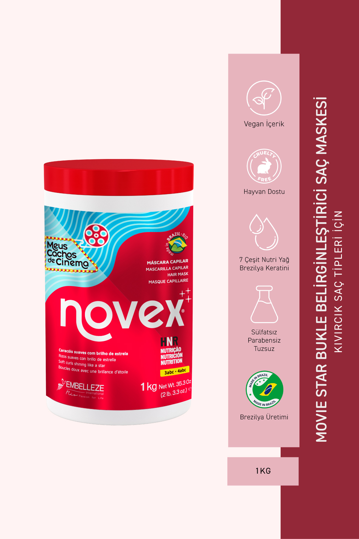 NOVEX Movie Star - Ekstra Parlaklık Veren Bukle Belirginleştirici Saç Maskesi 1kg