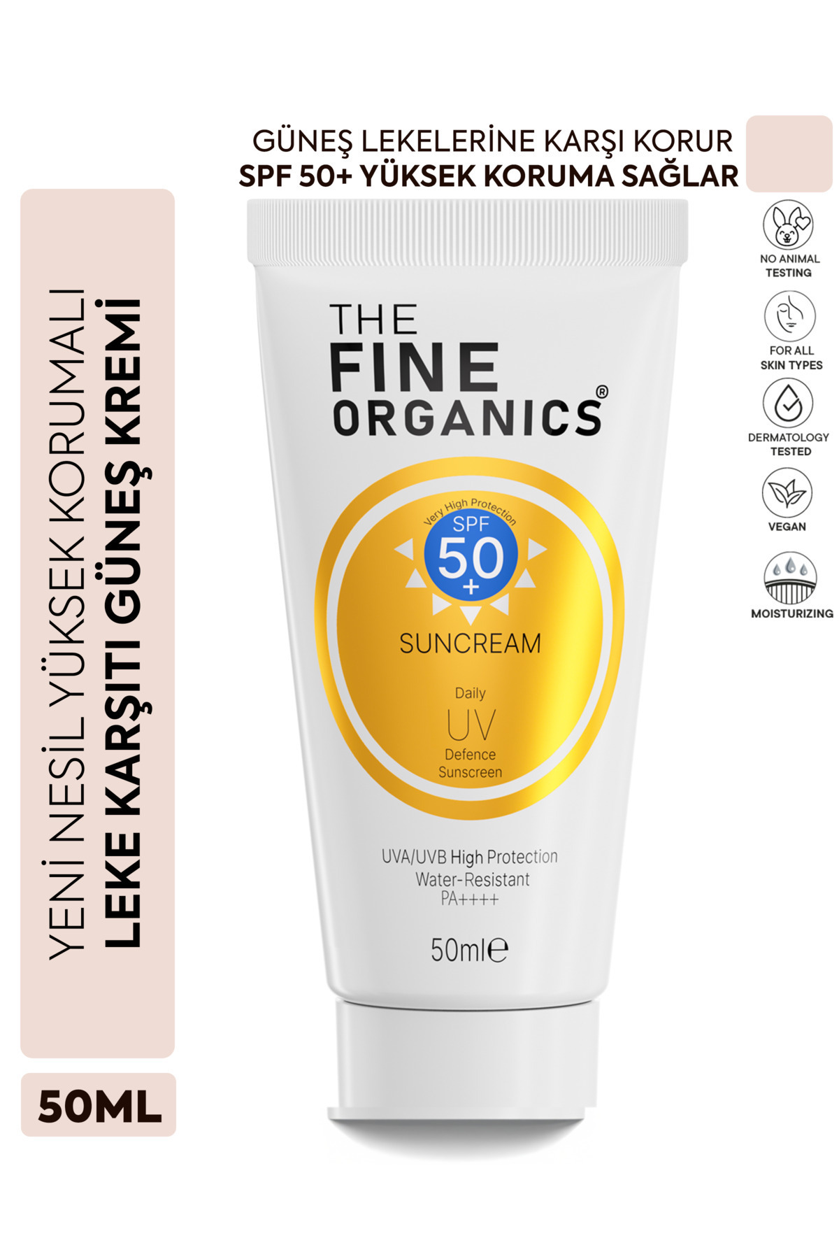 THE FINE ORGANICS Spf 50+ Yüksek Korumalı Yoğun Leke Karşıtı Nemlendirici Güneş Kremi, 50ml