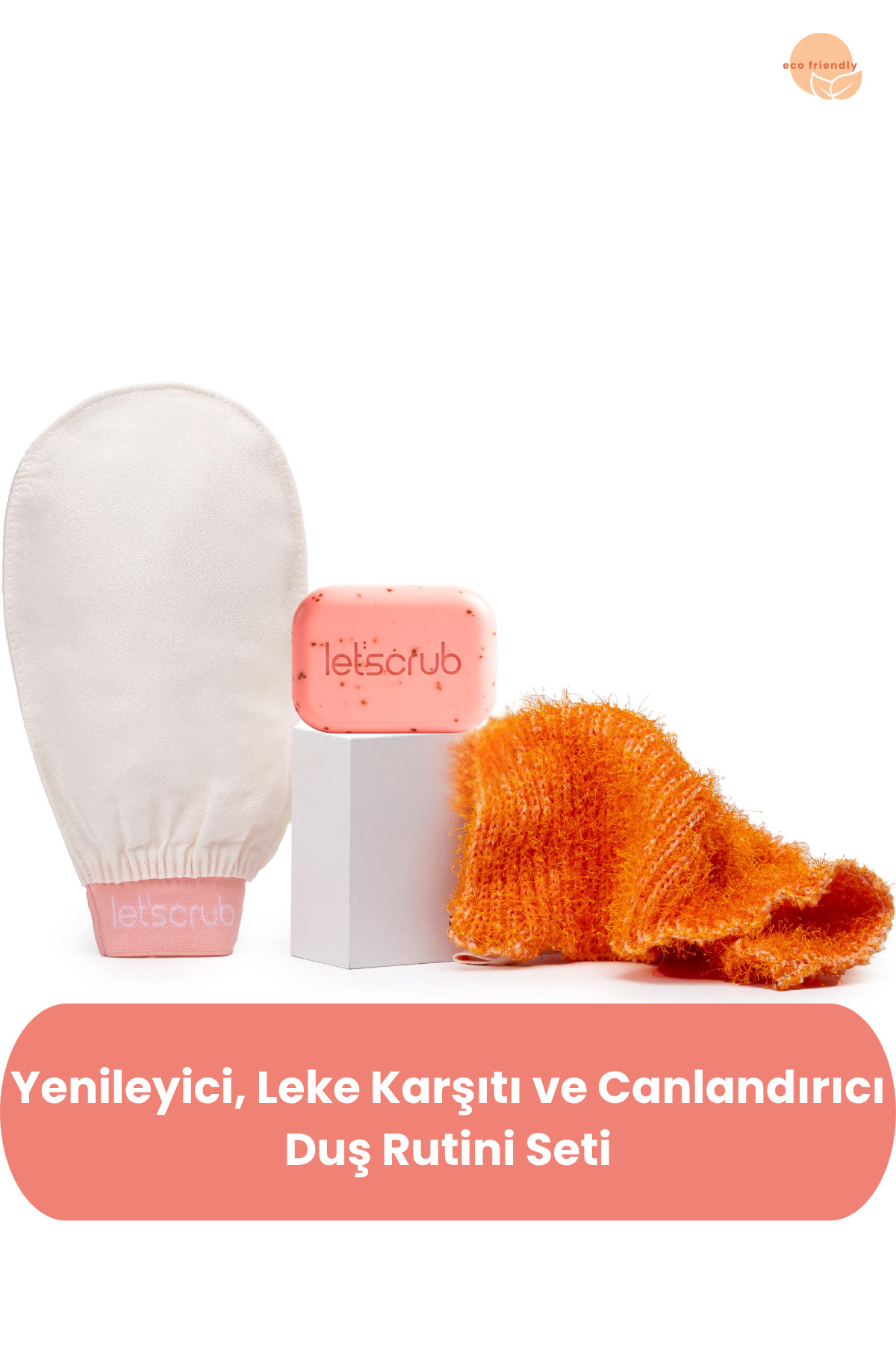 LET'SCRUB Yenileyici, Leke Karşıtı, Canlandırıcı Duş Seti Ekru Banyo Kesesi Gül Sabunu Turuncu Banyo Lifi