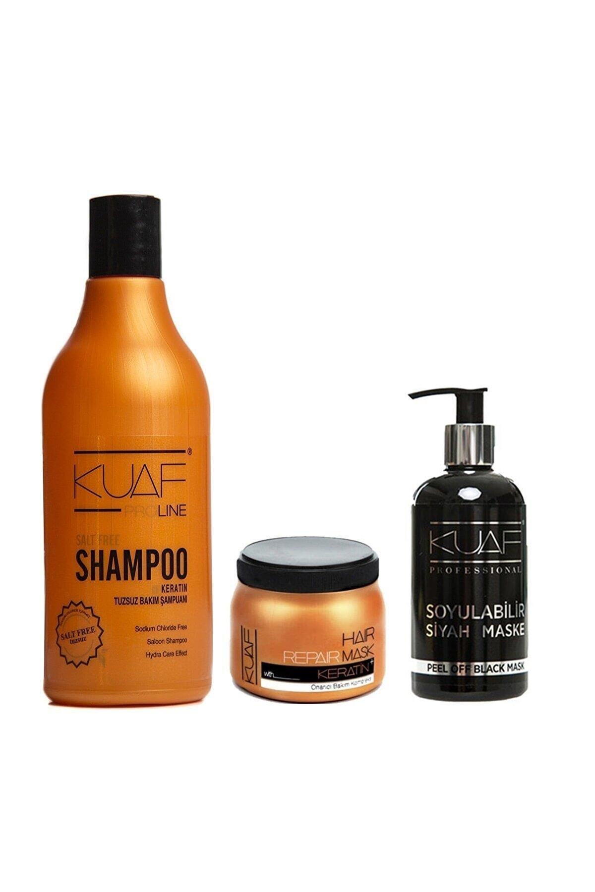 Kuaf Tuzsuz Keratin Şampuan 500ml + Saç Maskesi Keratin 250ml + Soyulabilir Siyah Yüz Maskesi 250ml