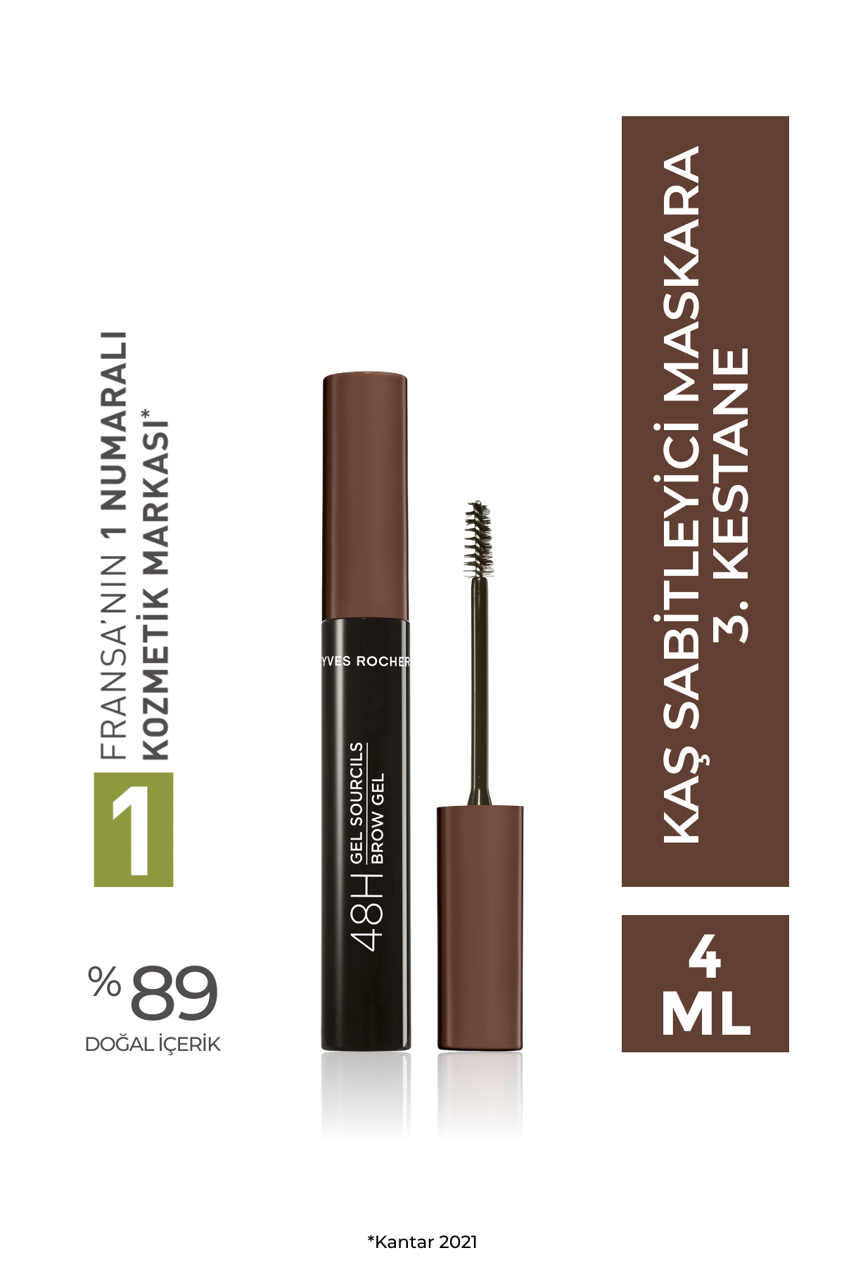 Yves Rocher Kaşlarını 48 Saat Boyunca Sabitleyici, Şekillendirici ve Boşukları Doldurucu KESTANE Maskara 4 Ml