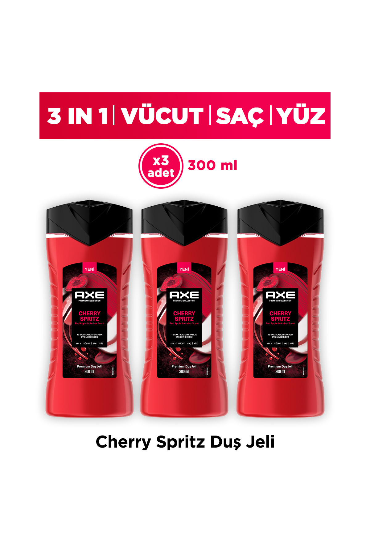 Axe Premium Collection Duş Jeli Cherry Spritz 3 in 1 Vücut Saç Yüz 300 ml x3