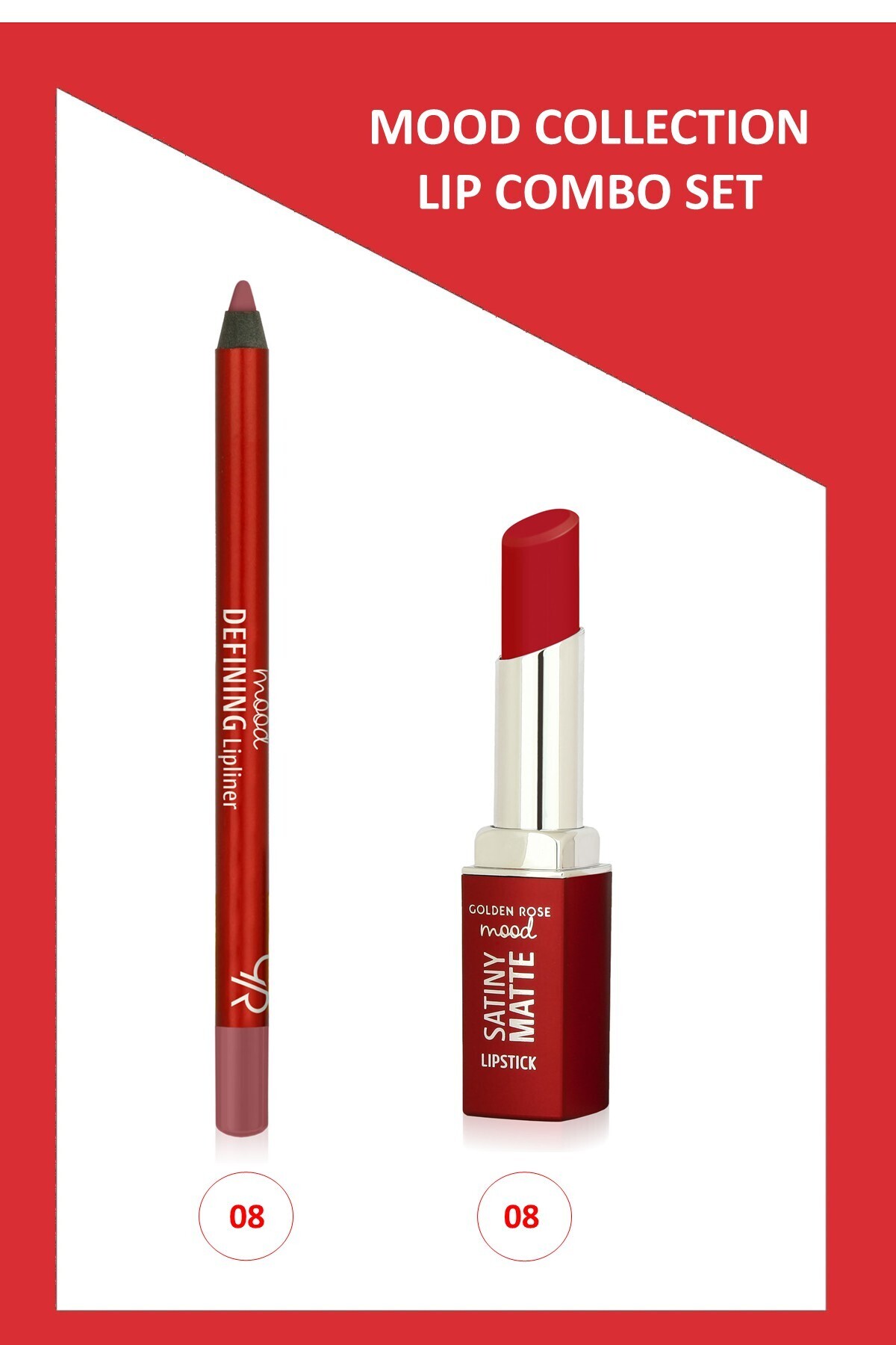 Golden Rose Mood Lip Combo Set - Defining Dudak Kalemi No:08 - Satiny Matte Ruj No:08