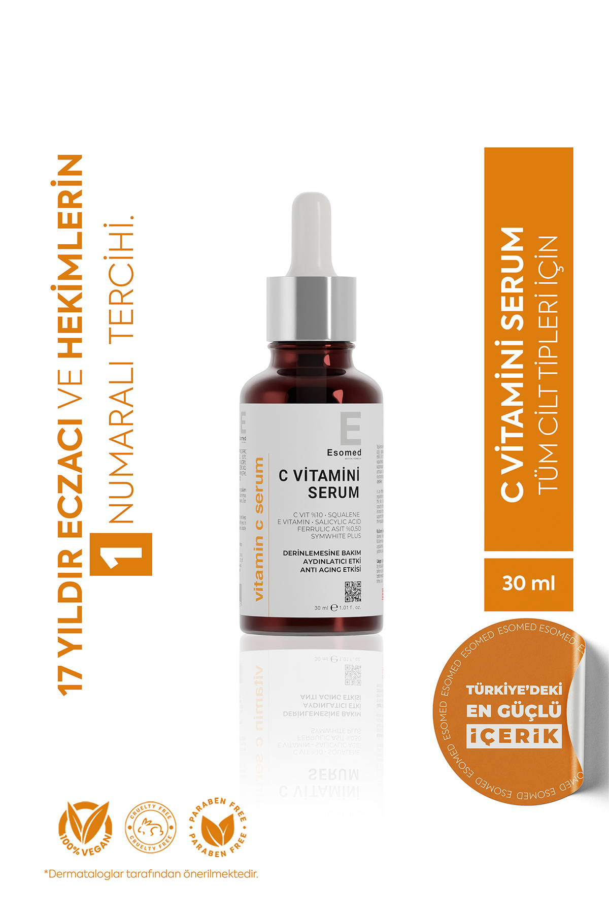Esomed C Vitamini Serumu – %10 C Vitamini + Squalane + Ferulik Asit + E Vitamini Kırışıklık Karşıtı