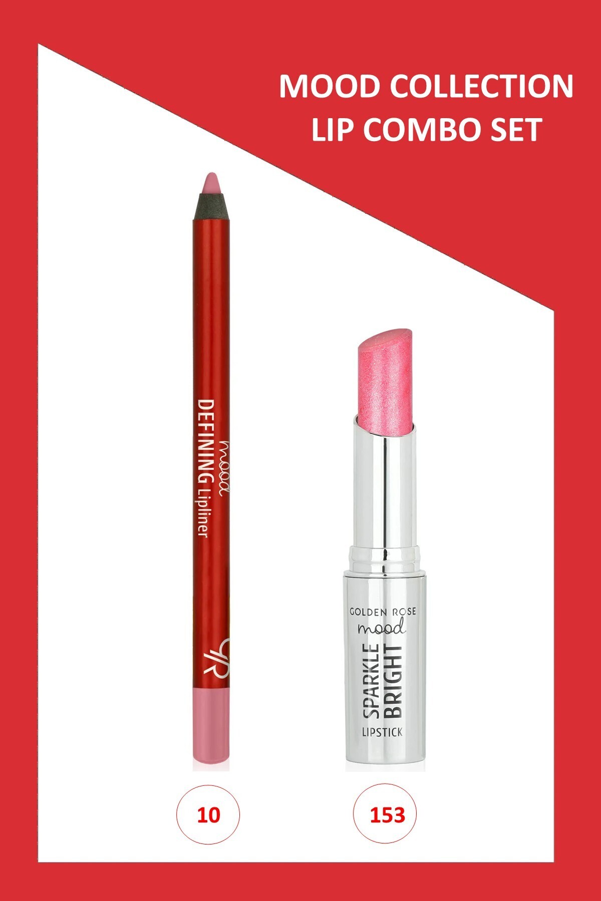 Golden Rose Mood Lip Combo Set - Defining Dudak Kalemi No:10 - Sparkle Bright Ruj No:153
