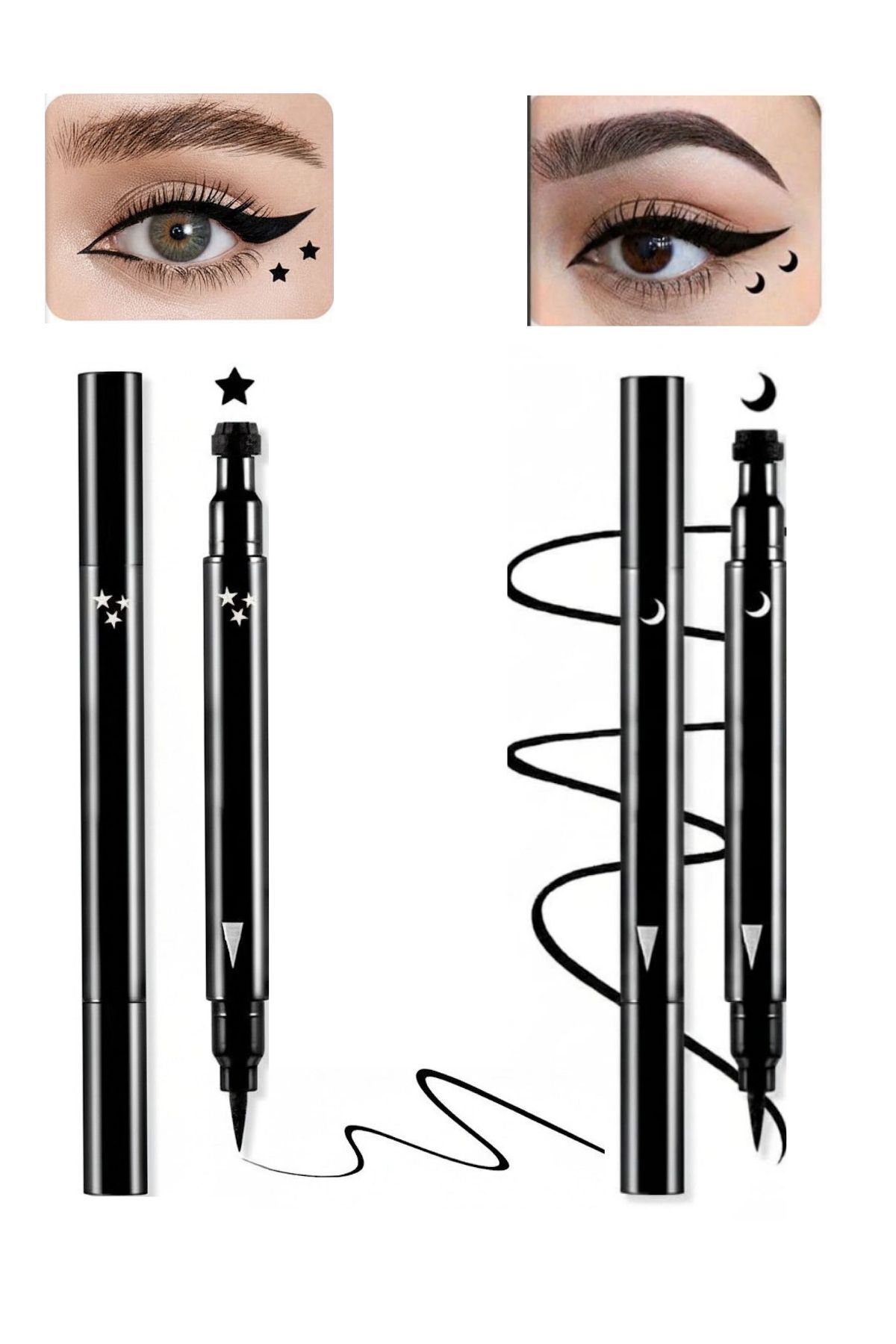 Femmelogy Çift Uçlu Kalıcı Eyeliner Seti | Yıldız ve Ay Damgalı Pratik Makyaj Kalemi 2'li