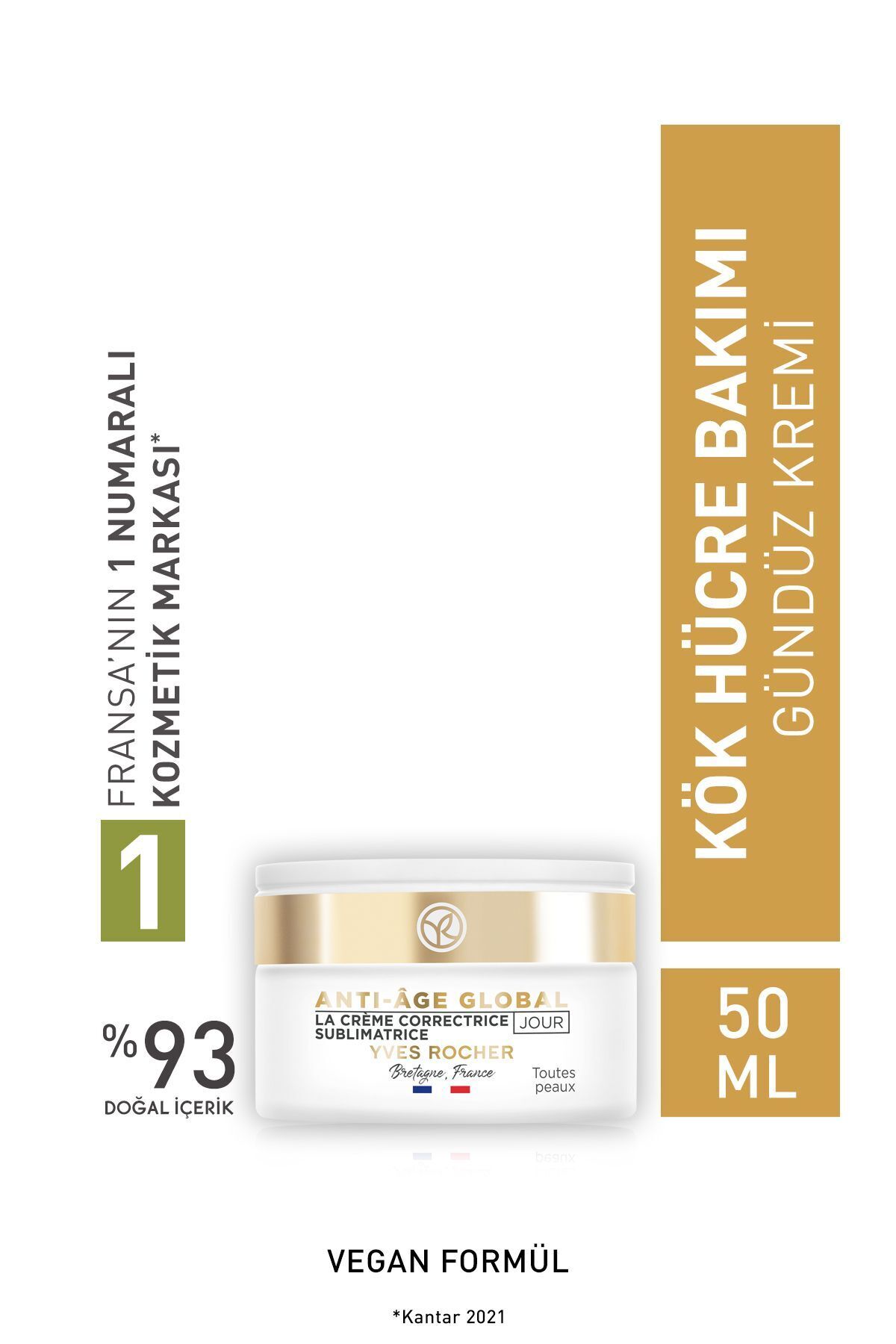 Yves Rocher Kırışıklık Görünümü Azaltıcı, Sıkılaştırıcı Güçlendirici ve Canlandırıcı ANTİ-AGE GLOBAL Gündüz Kremi 50ml