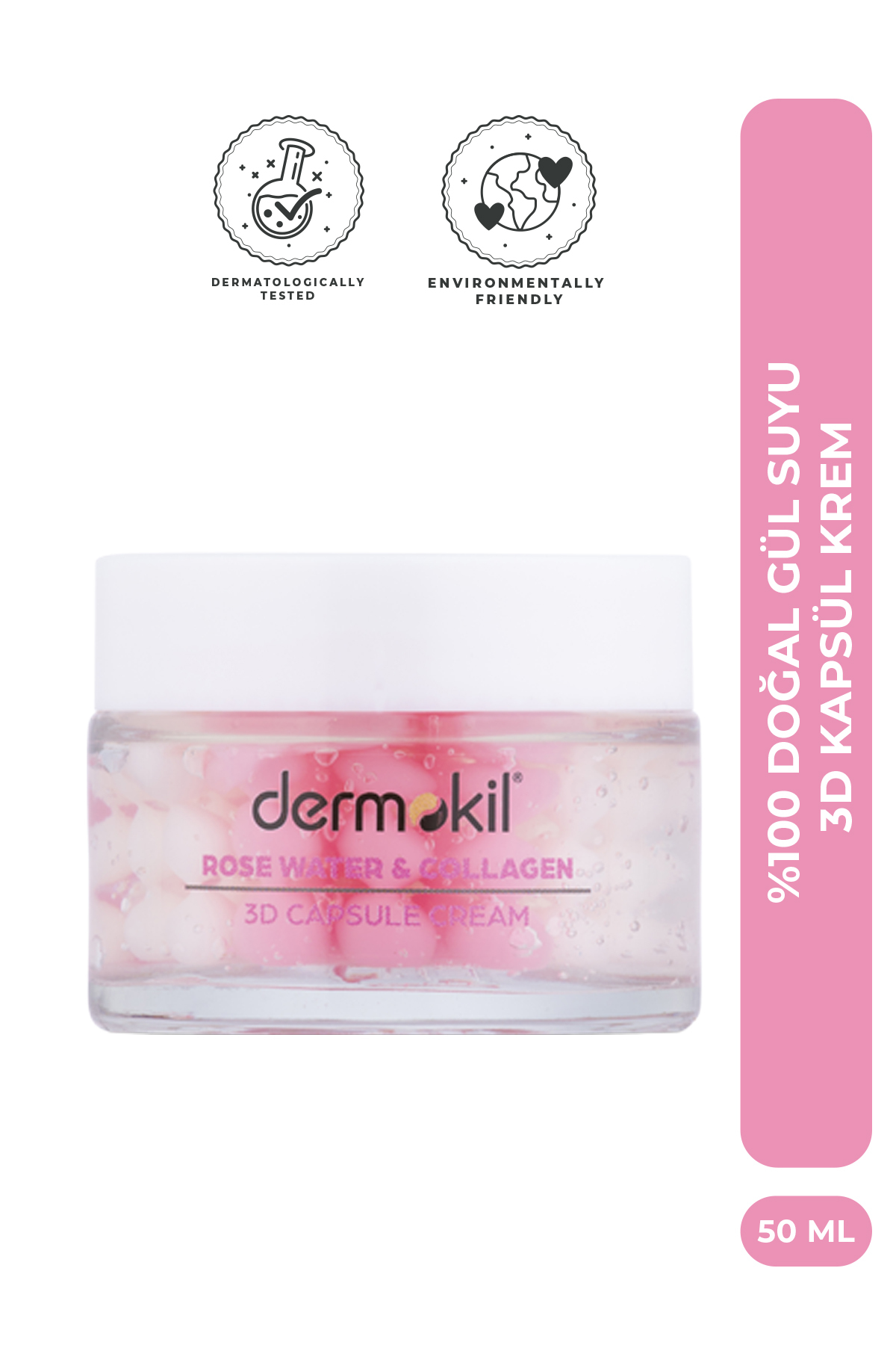 Dermokil % 100 Doğal Gül Suyu Canlandırıcı Yenileyici 3D Kapsül Krem 50 ml