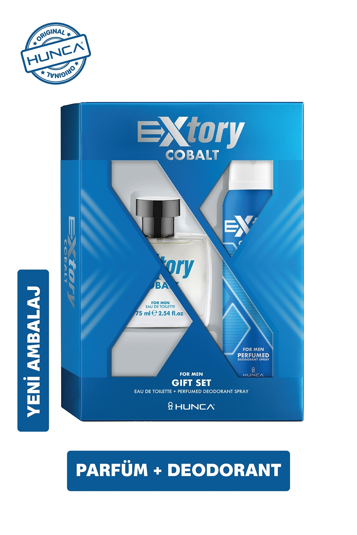 Extory Cobalt Erkek Parfüm Seti ( 75 ml Edt Parfüm + 150 ml Deodorant ) Aynı Kalite, Yeni Ambalaj!