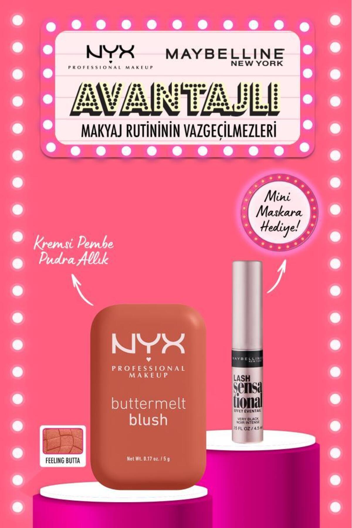 NYX Professional Makeup Buttermelt Blush Kremsi Pembe Pudra Allık 09 & Lash Sensational Maskara Mini