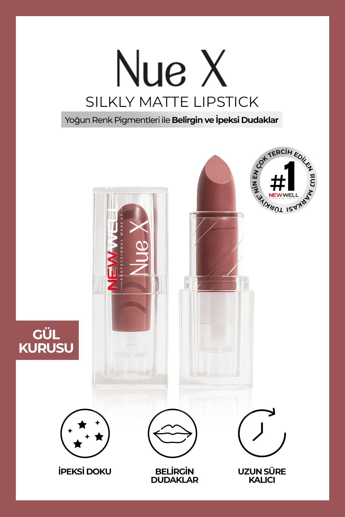 New Well Nue X Silkly Matte Lipstick Gül Kurusu 02