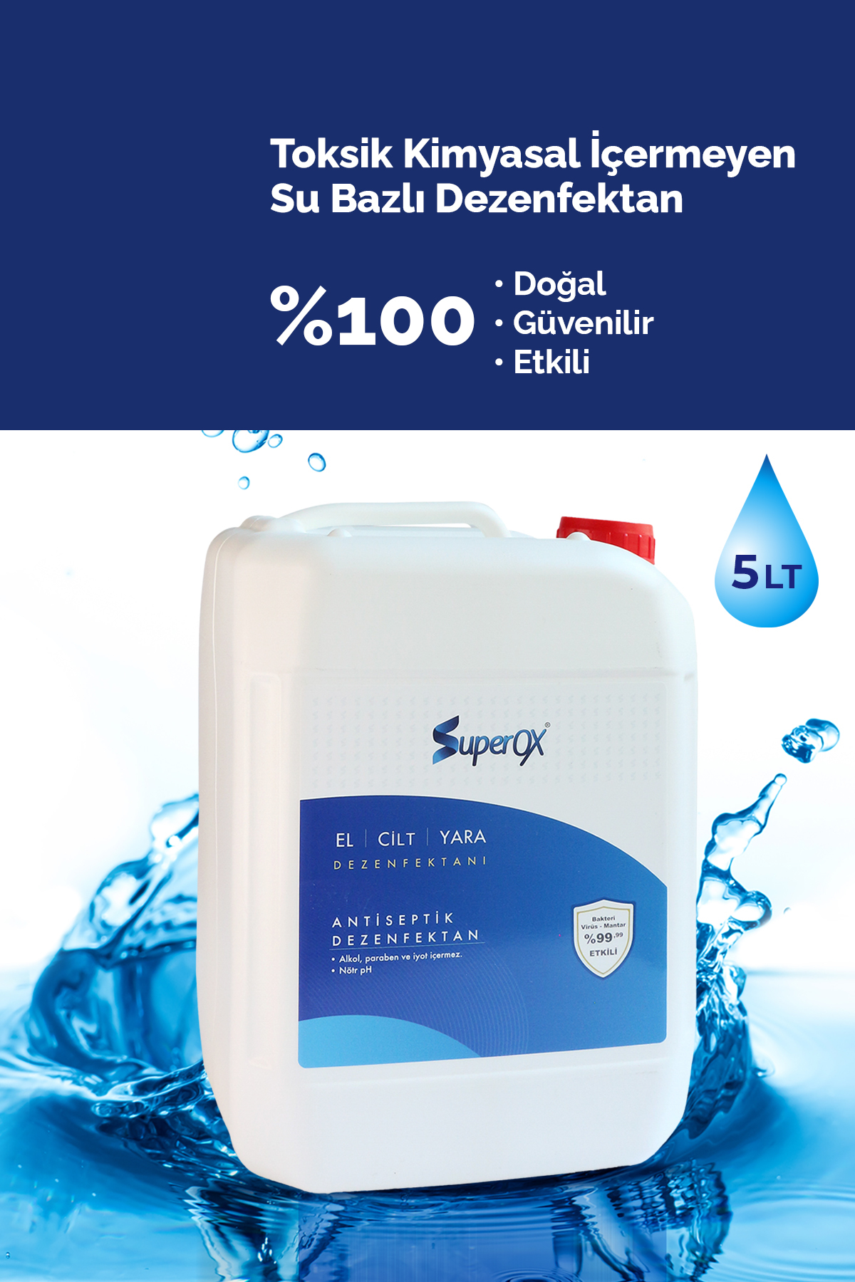 SuperOX Doğal ve Alkolsüz El Cilt Dezenfektanı , Hipokloröz İçeren El Dezenfektanı 5 LT