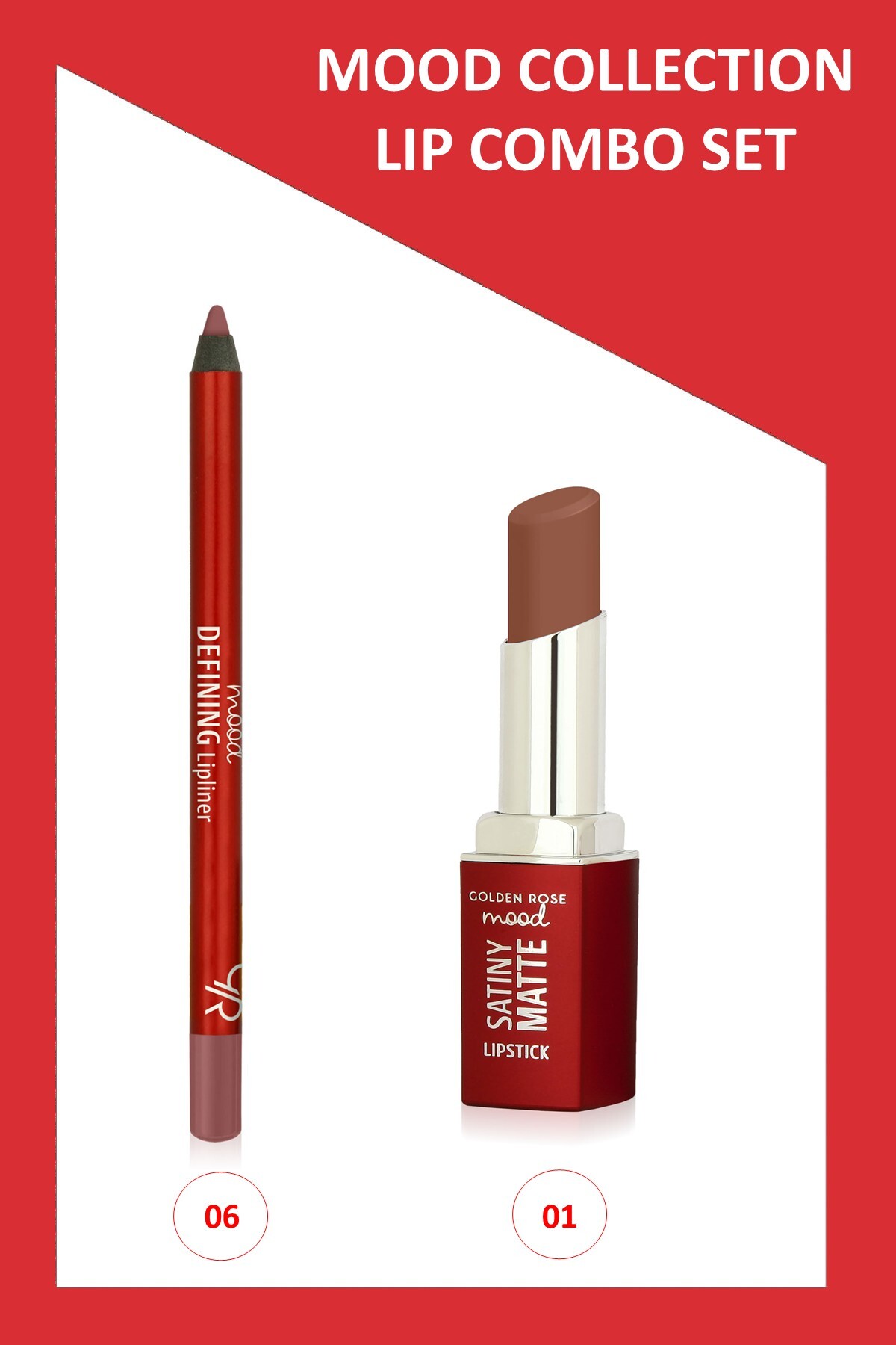 Golden Rose Mood Lip Combo Set - Defining Dudak Kalemi No:06 - Satiny Matte Ruj No:01