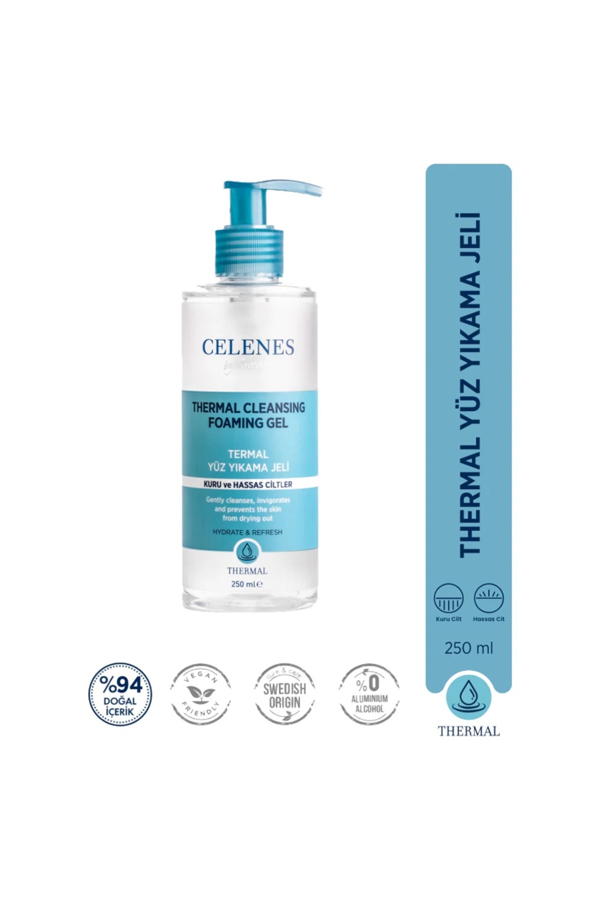 Celenes Thermal Kuru ve Hassas Ciltler için Yüz Temizleme Jeli, 250 ml