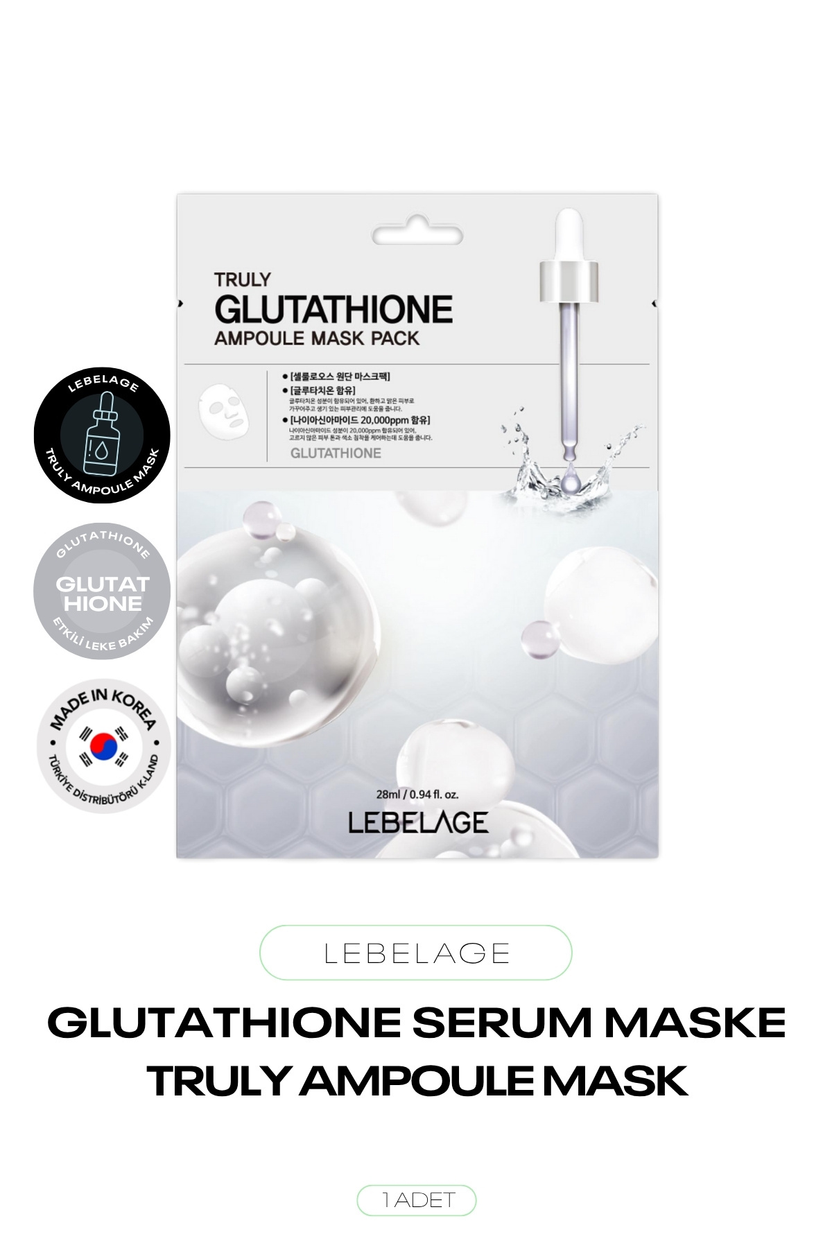 LEBELAGE Glutatyon İçeren Leke Maskesi Truly Glutathione Ampoule Mask