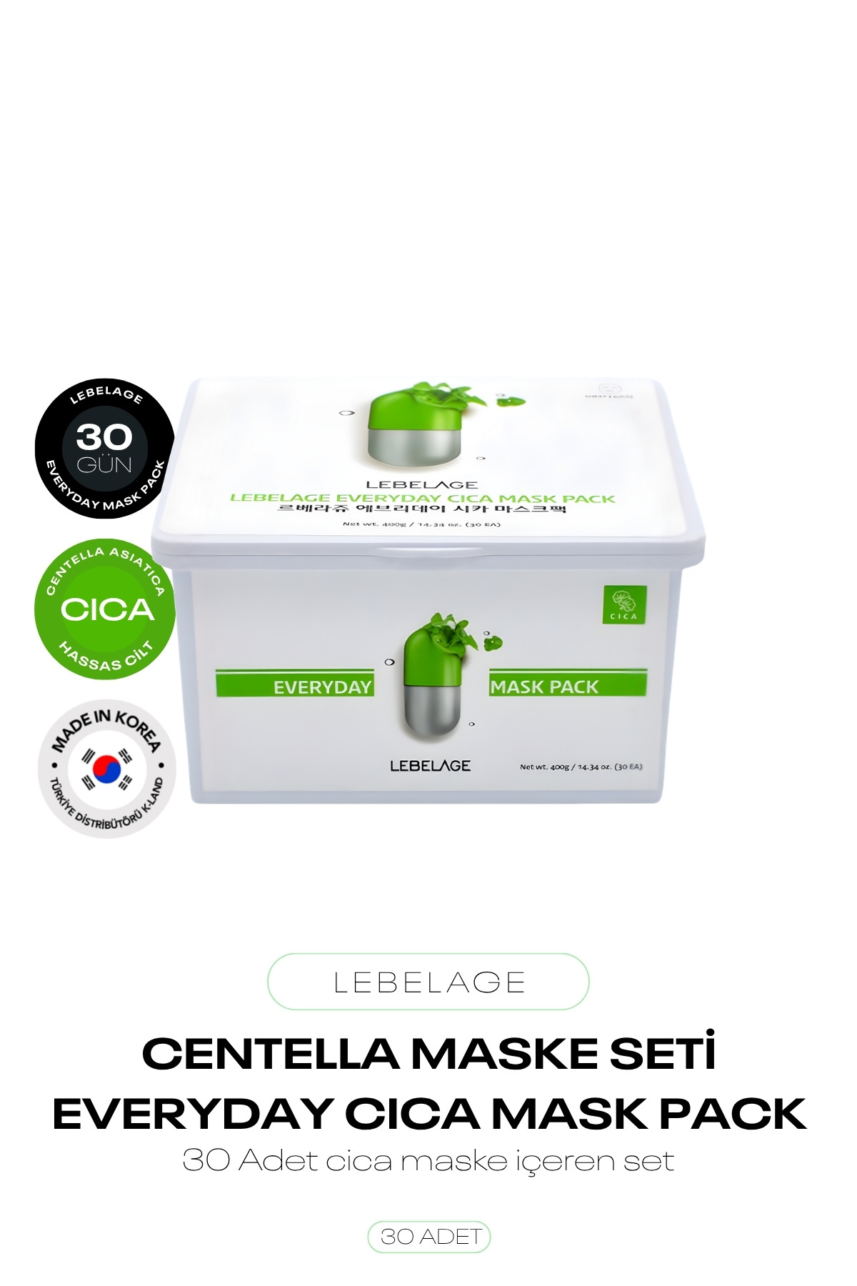 LEBELAGE Centella İçeren Hassas Cilt İçin 30’lu Maske Seti Everyday Cica Mask Pack