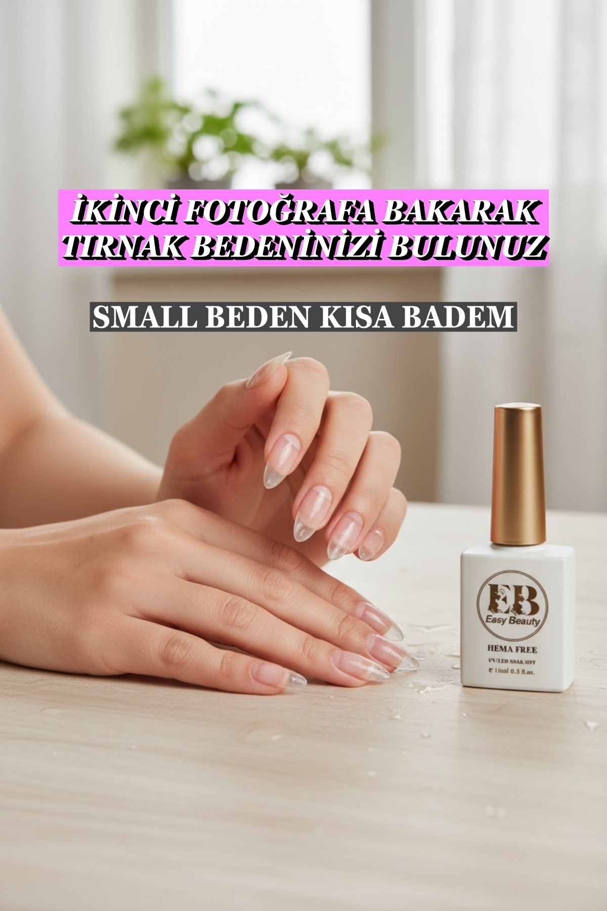 Easy Beauty 100 Adet Small Beden Kısa Badem Jel Tips Kısa Badem Protez Takma Tırnak Seti
