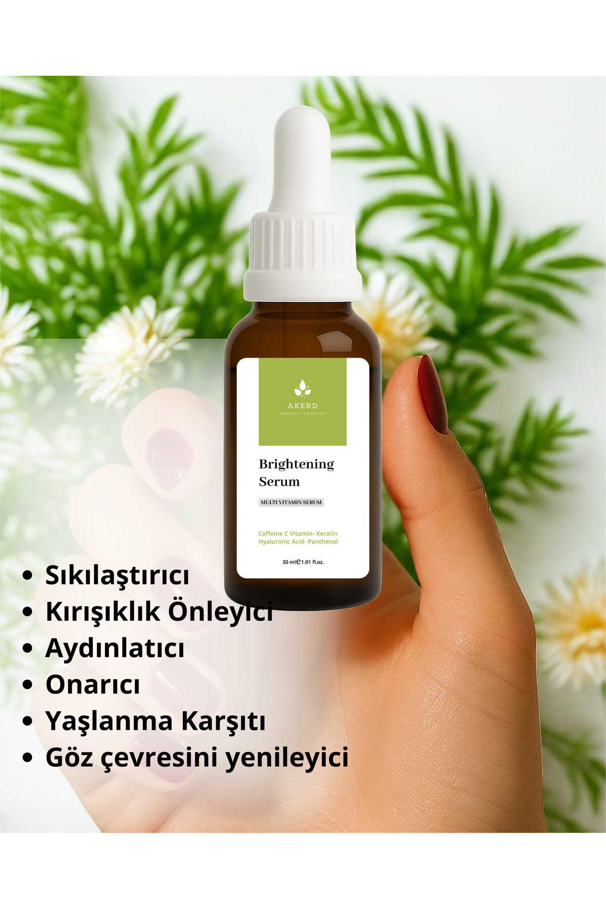 AKERD COSMETİCS Serum Vitamin Compleks Yaşlandırma Karşıtı Yenileyici C Vitamin ve Caffeyin içerikli Serum