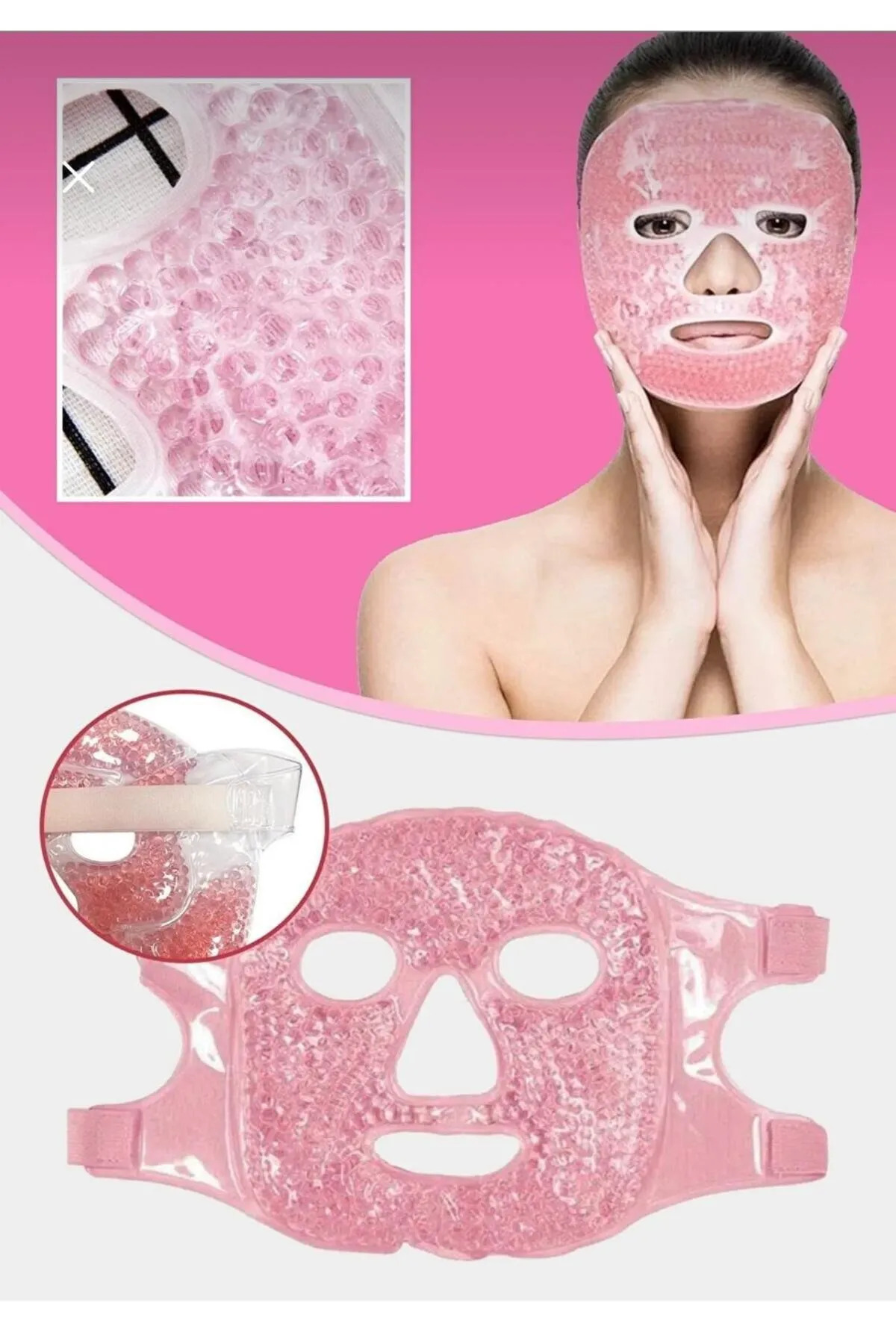 Buz Jel Toplar Yüz Maskesi Soğuk Ve Sıcak Terapi Maskesi Pembe