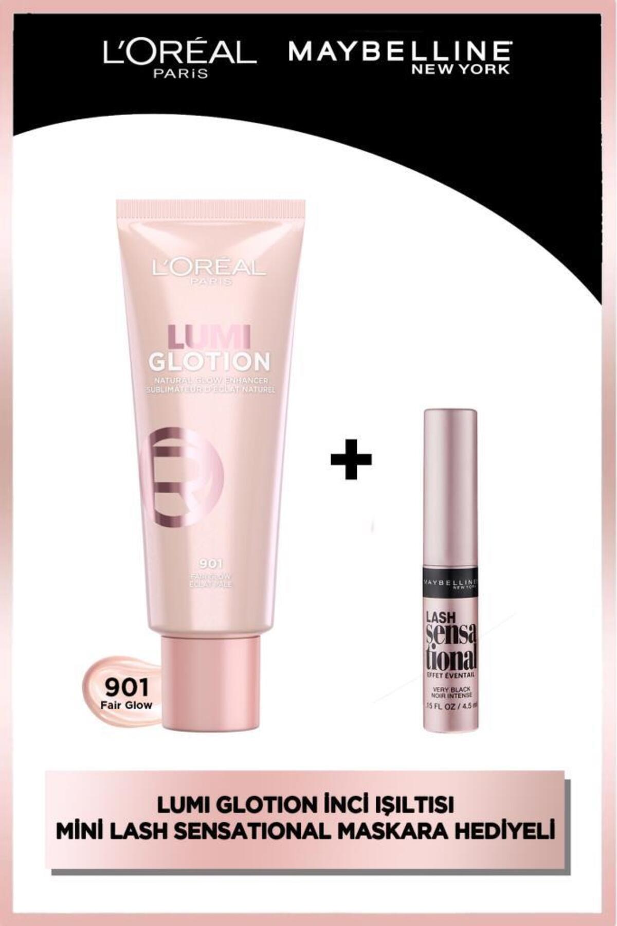 L'Oreal Paris Glotion All-in-one Doğal Işıltı 901 - Fair Glow 40 ml, Aydınlatıcı & Mini Lash Sensational Maskara